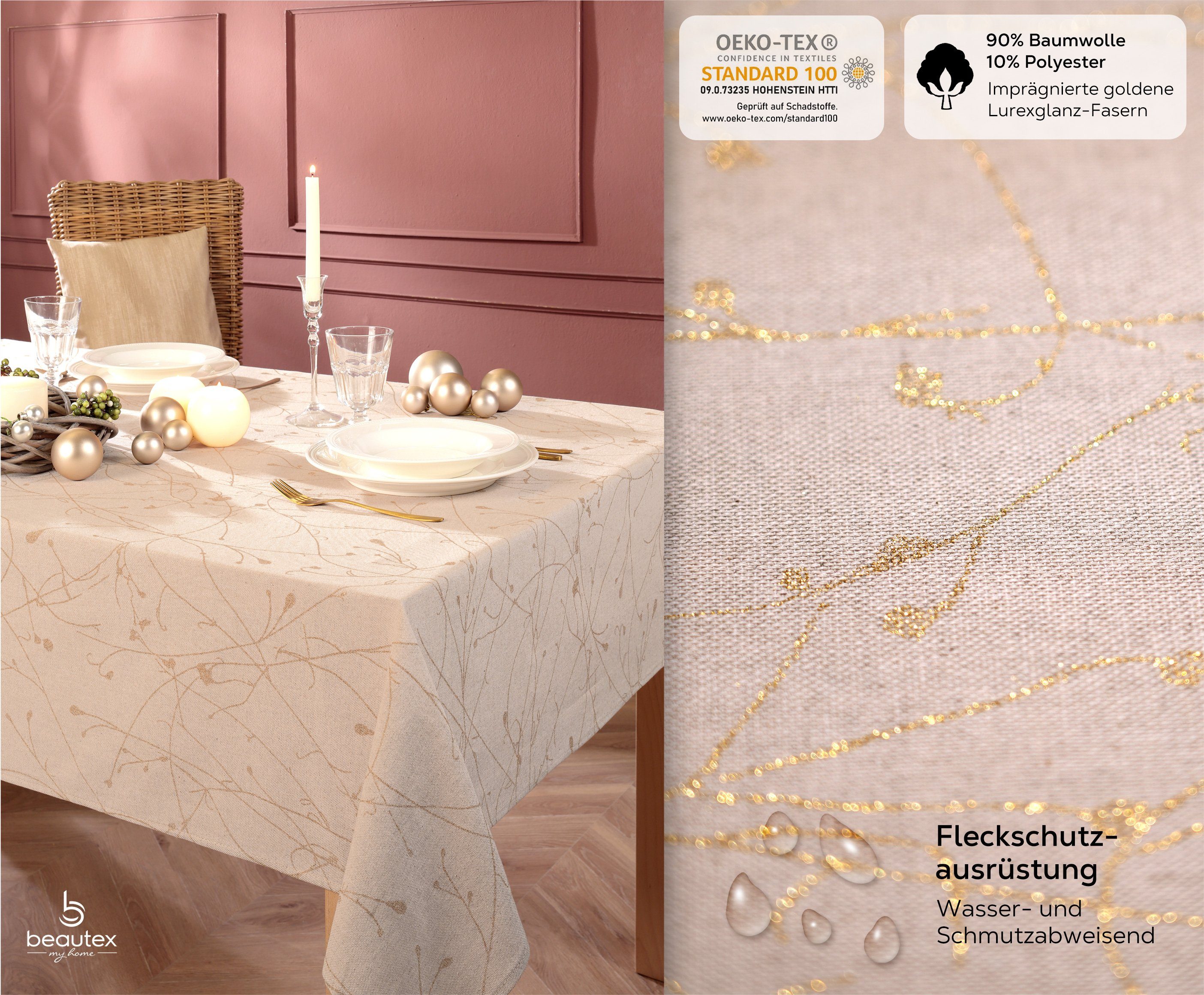 Beautex Tischdecke Baumwolle Tischdecke mit Fleckenschutz, mit Glanz-Lurex Faser (1-tlg)
