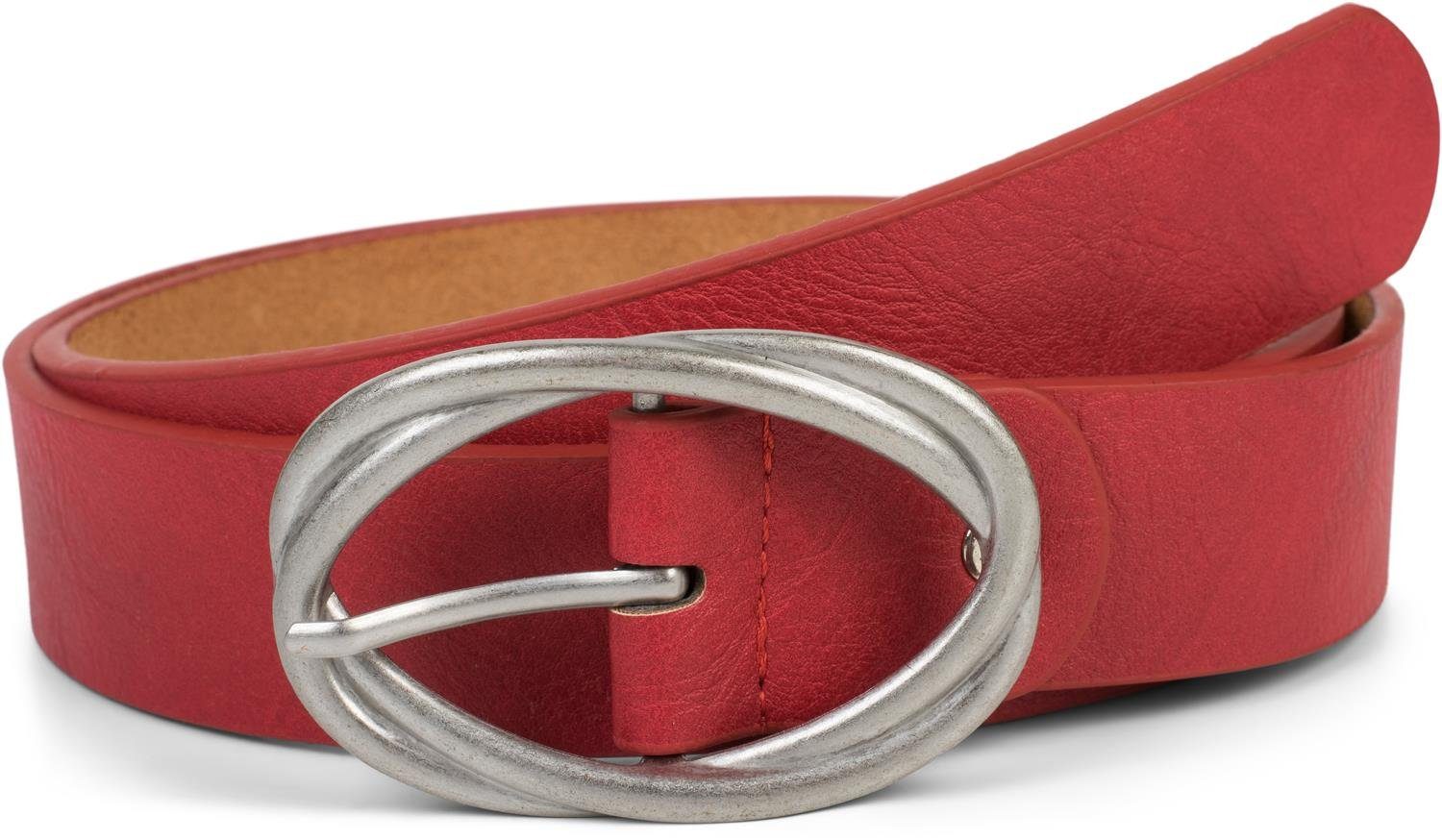 styleBREAKER Synthetikgürtel Gürtel unifarben mit verschlungener Doppelschnalle Rot-Silber