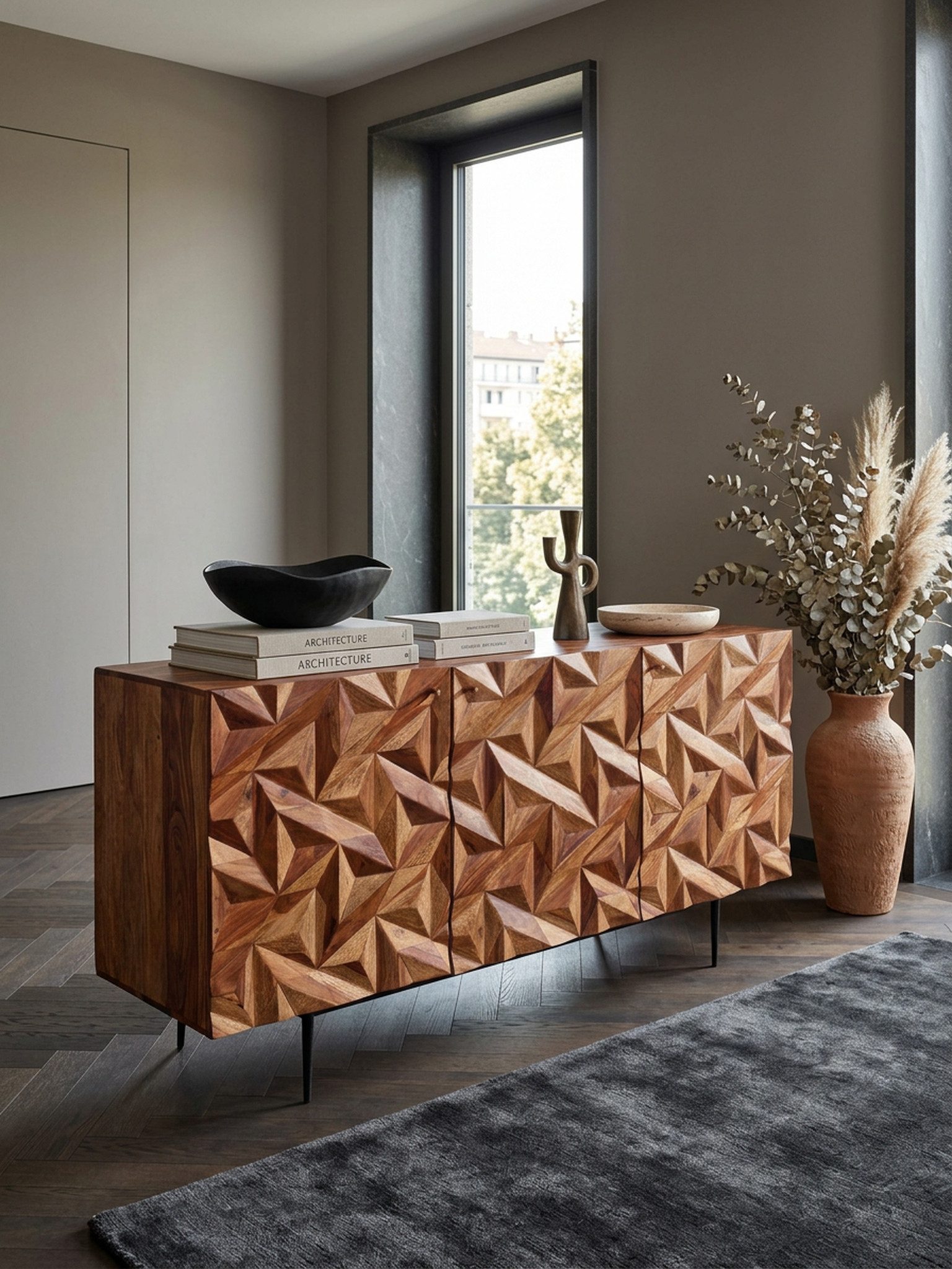 KADIMA DESIGN Kommode Sideboard 144x72x47 cm Massivholz / Metall Anrichte Kommode, mit drei Türen, Kommodenschrank Holz Modern, Standschrank Wohnzimmer