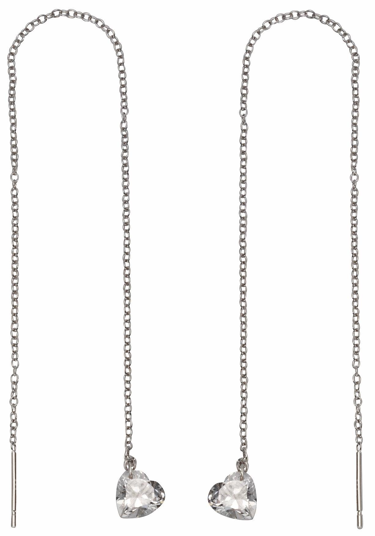 Firetti Paar Ohrhänger Schmuck Geschenk Silber 925 Ohrschmuck Durchzieher Herzen Glitzer, mit Zirkonia (synth)