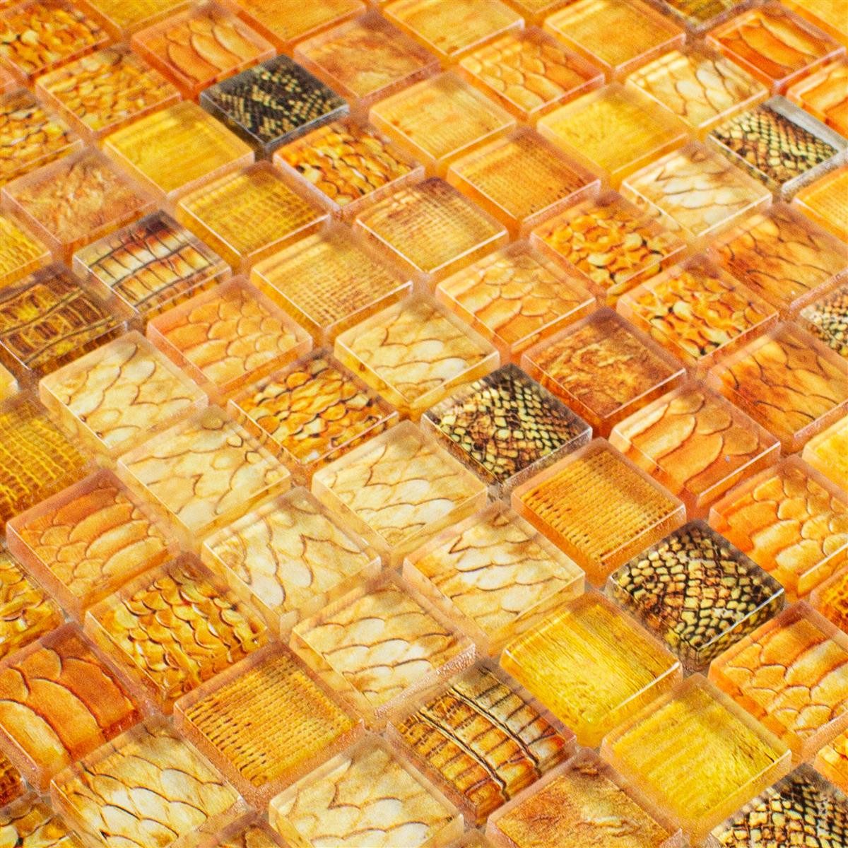 Mosafil Mosaikfliesen Glasmosaik Fliesen Python 23, Glas 29.800x29.800, orange, Verlegefertig auf ein Netz geklebt - Wasserfest