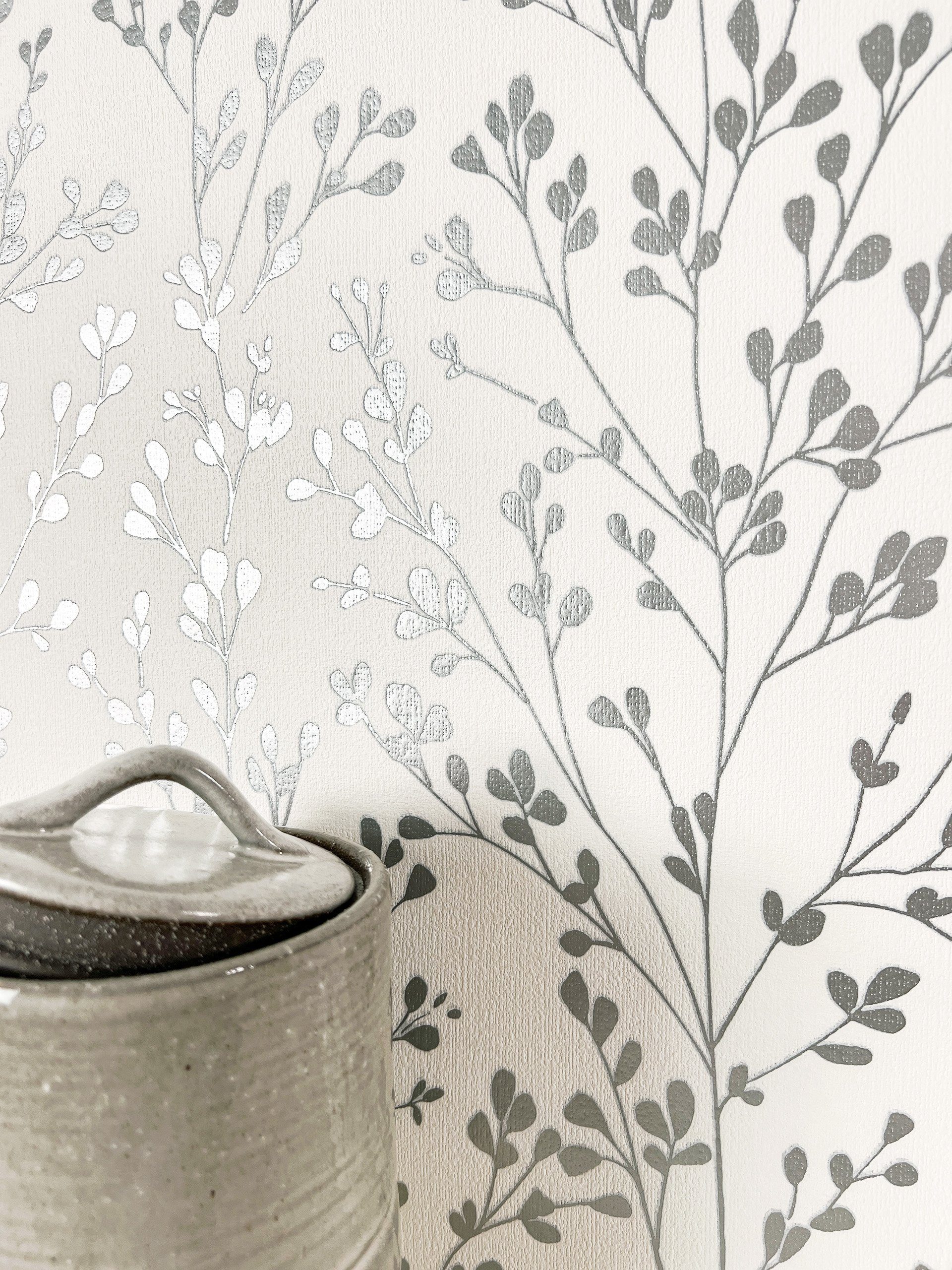 Newroom Vliestapete, Weiß Tapete Floral Zweige günstig online kaufen