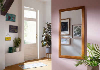Massivmoebel24 Spiegel OXFORD (Wandspiegel im zeitlosen Design, braun lackiert 115x6x60 Akazie montiert), hochwertiges Edelholz;authentische Holzadern;aufwendige Schnitzereien und Verzierungen;