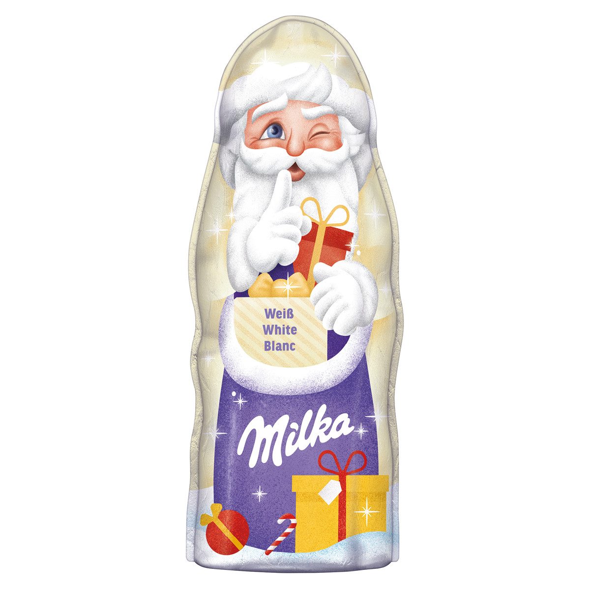 MILKA Schokolade, Milka Weihnachtsmann weiße Schokolade Alpenmilchschokolade 45g