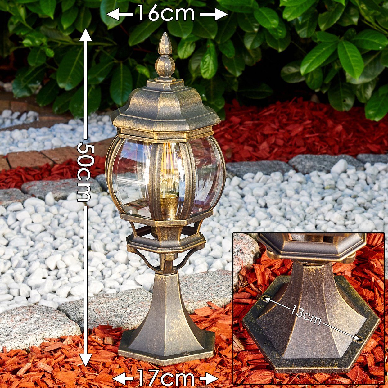 hofstein Pollerleuchte »Meyen« Außenleuchte, Aluguss in Braun/Gold mit Kunststoff-Scheiben, ohne Leuchtmittel, Wegeleuchte 50cm, Retro/Vintage Gartenlampe, E27, IP44 in antikem Look