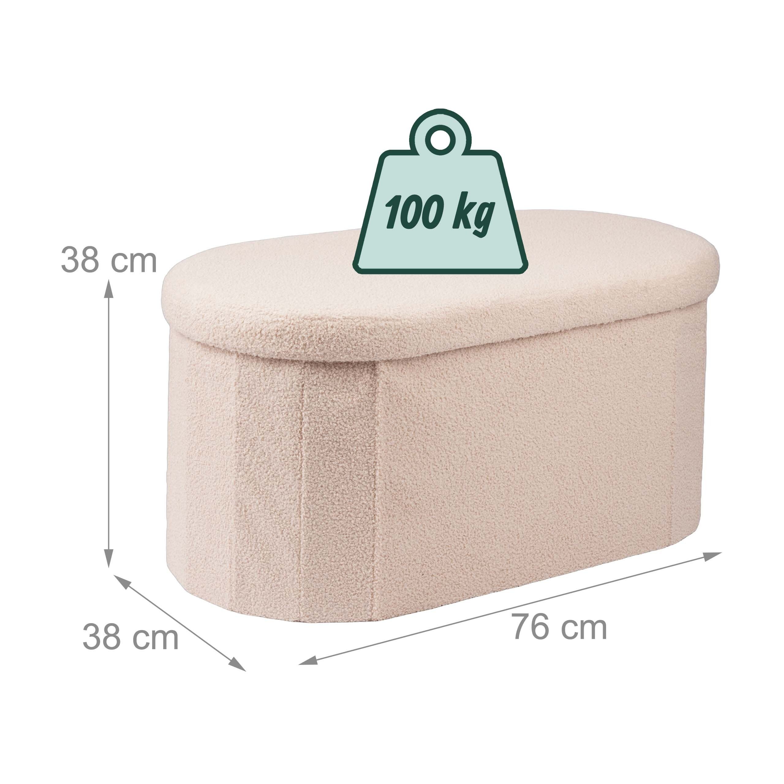 relaxdays Sitztruhe Sitzbank aus Teddystoff (1-St), Beige – Bild 4 von 5