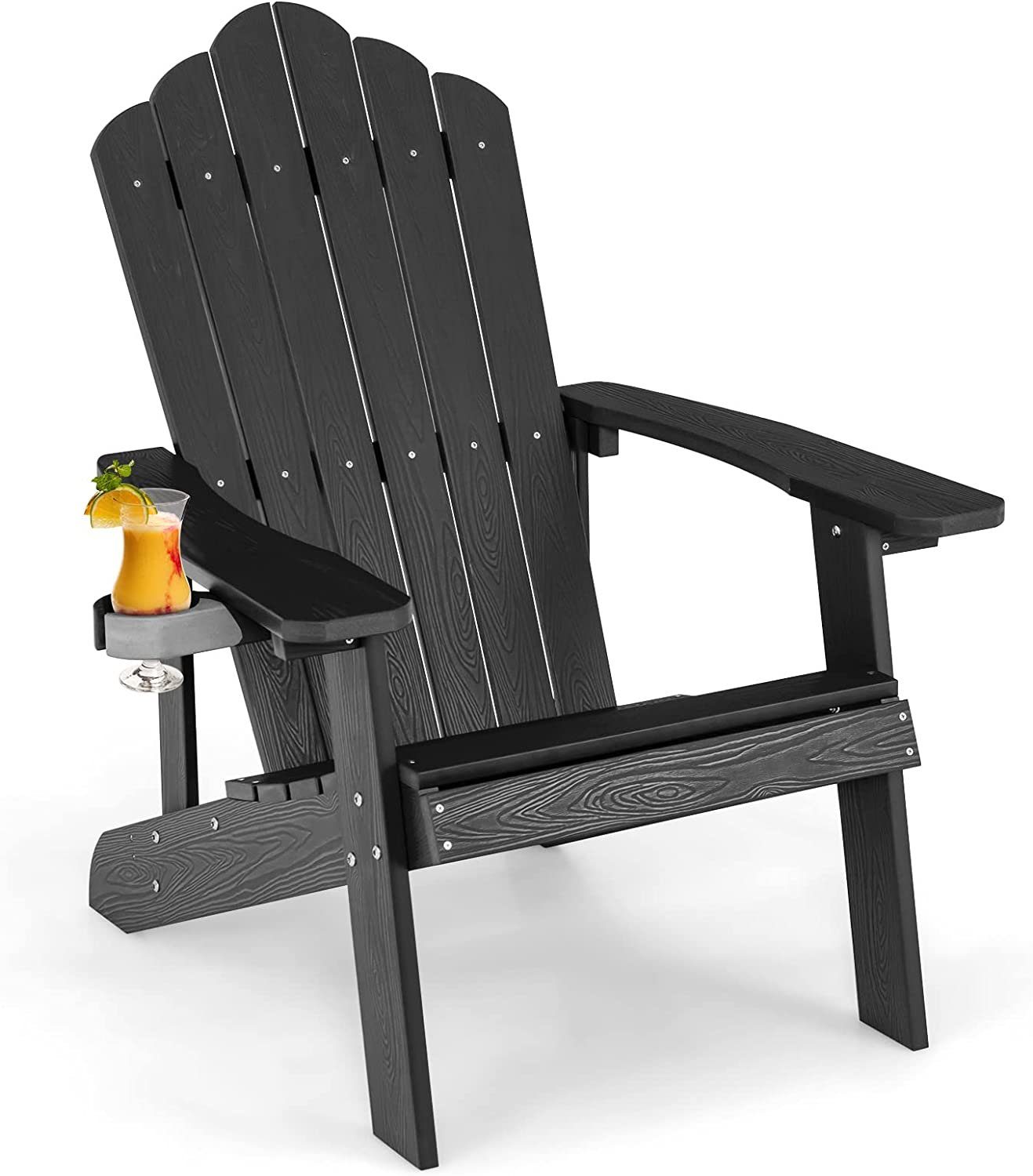 KOMFOTTEU Gartenstuhl Adirondack Stuhl mit Getränkehalter, 150 kg Tragfähigkeit