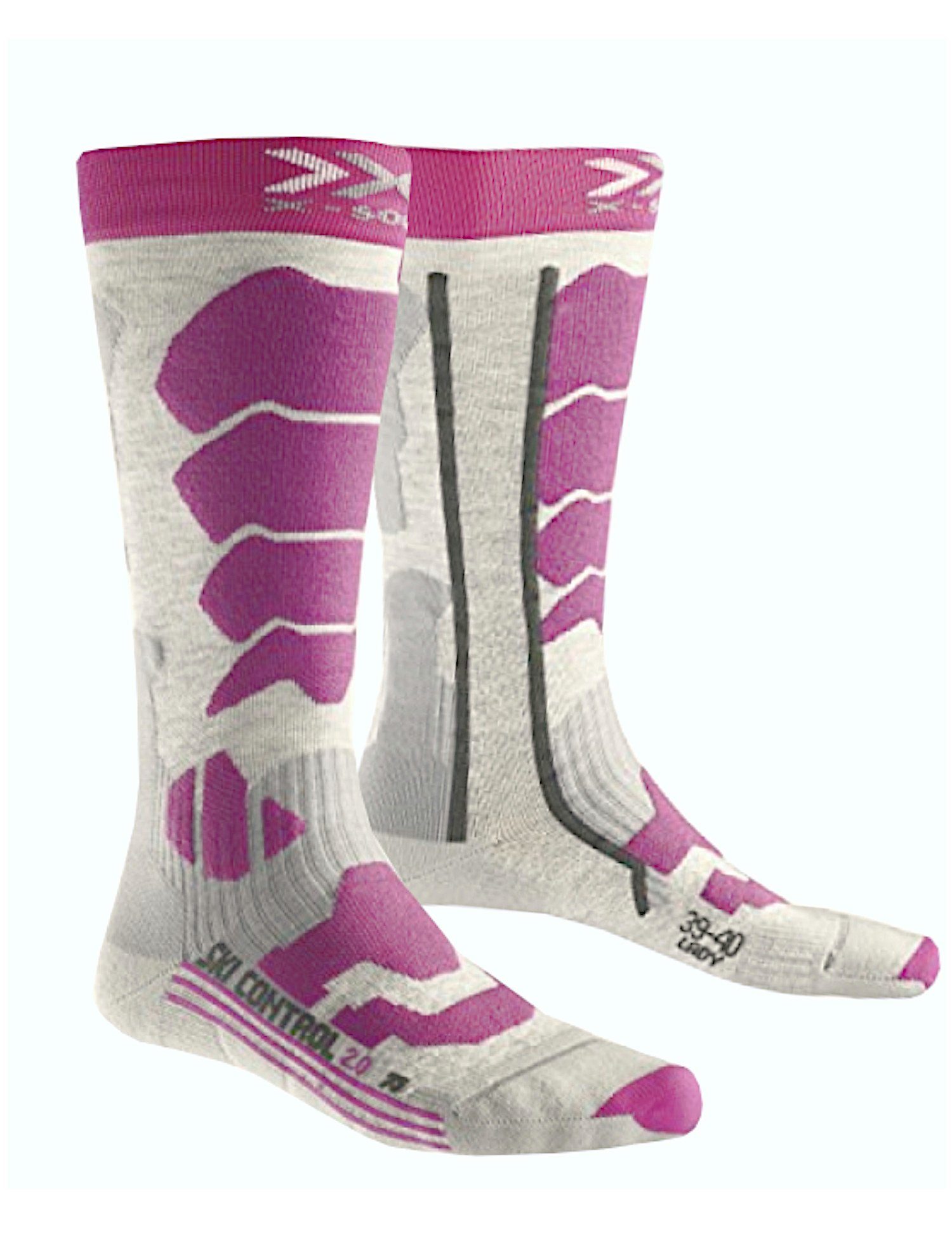 2.0 gepolsterte Control Dämpfungszonen Skisocken Women Ski X-Socks grau-lila