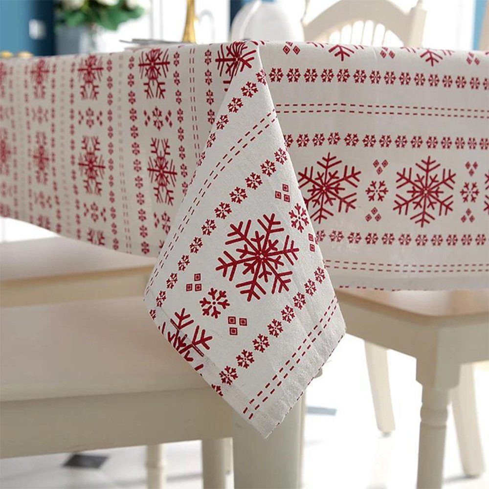 FELIXLEO Tischläufer Weihnachtstischdecke 100*140cm Rentier für Party Schneeflockendruck