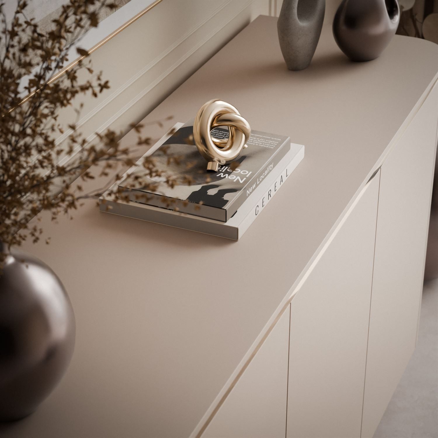 ALLHOUSE24 Kommode LINE Kaschmir mit goldenen Details, Push Open, abgerundeten Seiten (1x Kommode), Breite 140 cm – Bild 4 von 5