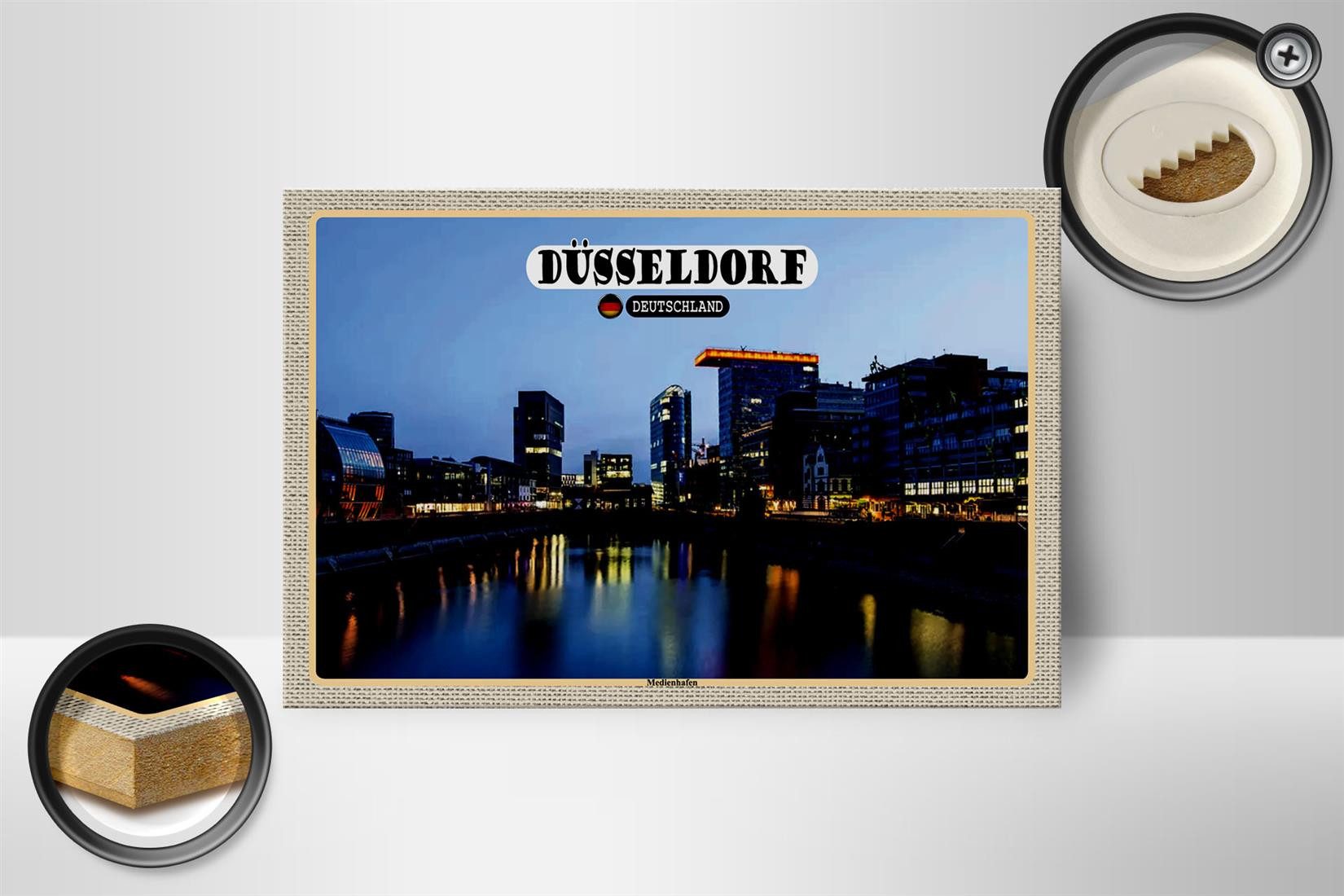 Femer GmbH Holzbild Städte Düsseldorf Medienhafen Baukunst 18x12 cm, (1 St), Glatte Holzfaserplatte (MDF), vorn beschichtet