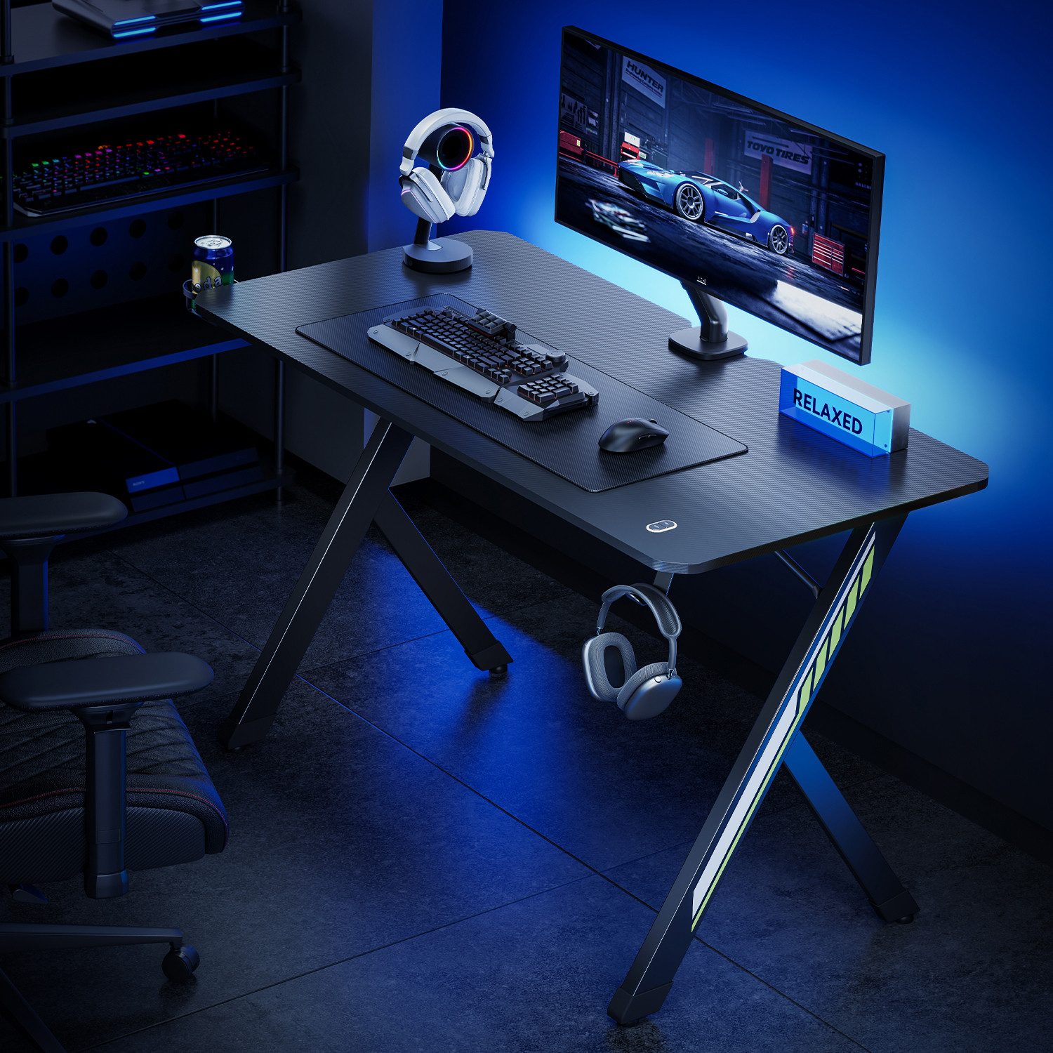 NanoRS Gamingtisch RS101 mit Kopfhörer- und Becherhalter max. 75kg, Abmessungen 120x60x75 cm – Bild 4 von 5