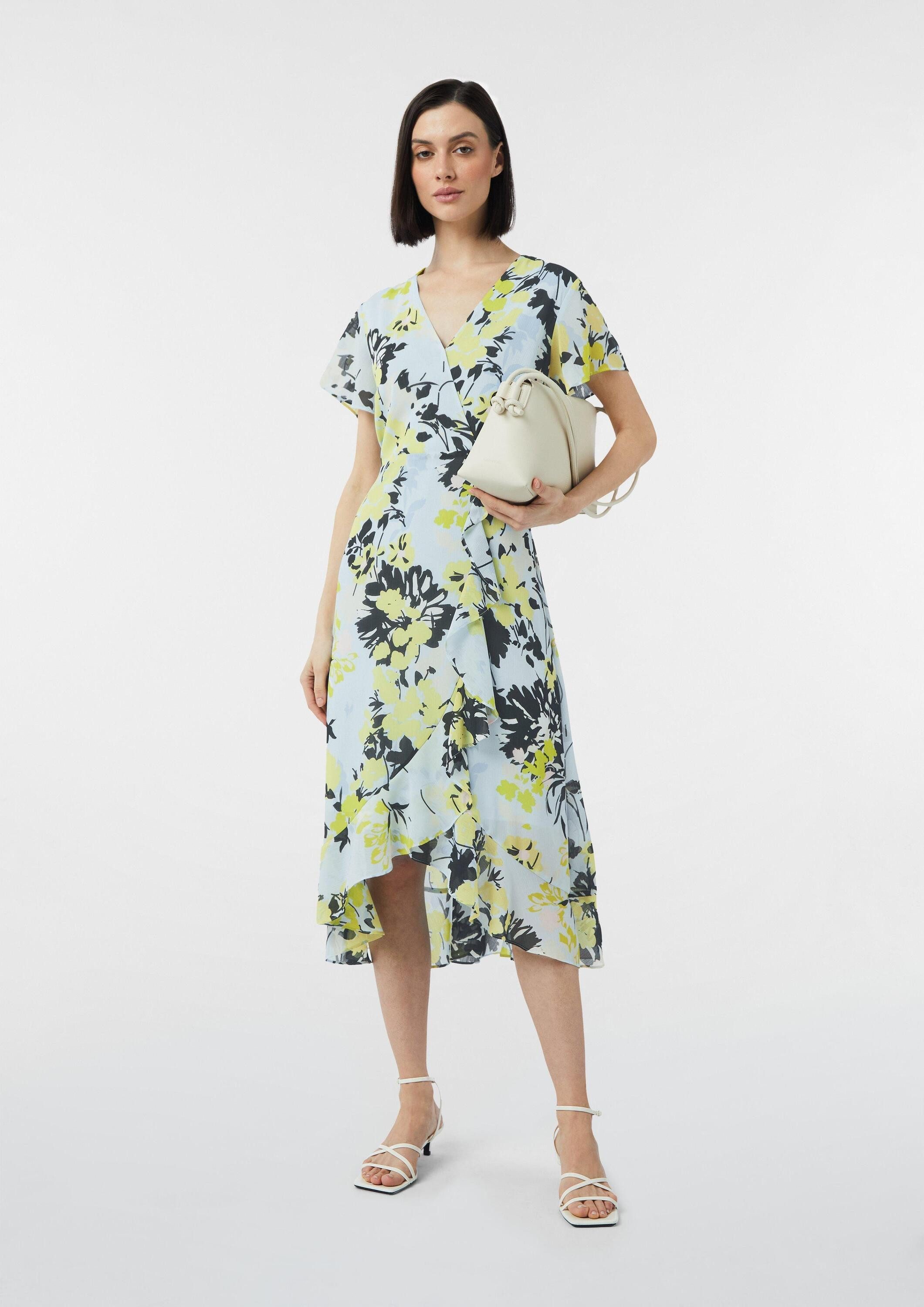 comma Midikleid Kleid Antailliertes Midikleid mit Volants und All-over-Print