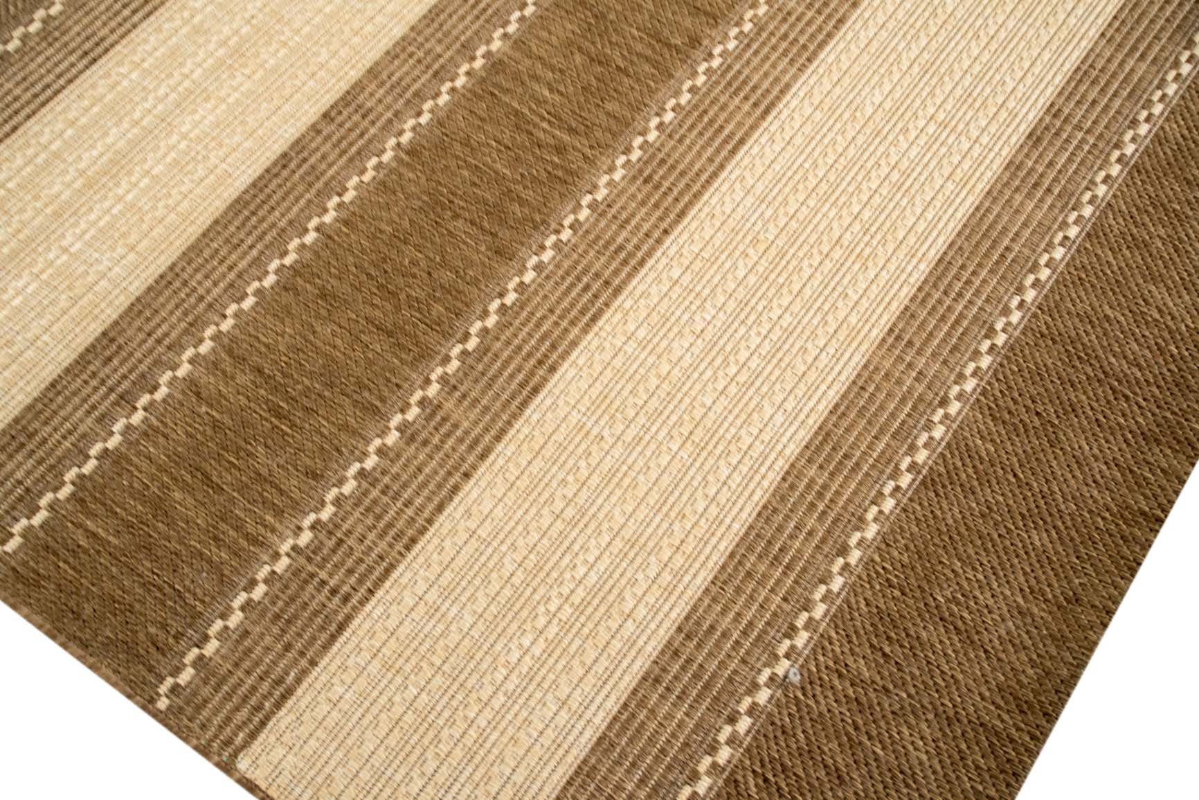 Küchenteppich Läufer rechteckig, Teppich braun Optik 4 Höhe: moderner gestreift mm beige, Teppich-Traum, Flachgewebe Sisal Outdoorteppich