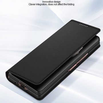 Wigento Handyhülle Für Samsung Galaxy Z Fold4 5G Kunstleder Kunststoff Handy Tasche Hülle Etuis Schwarz