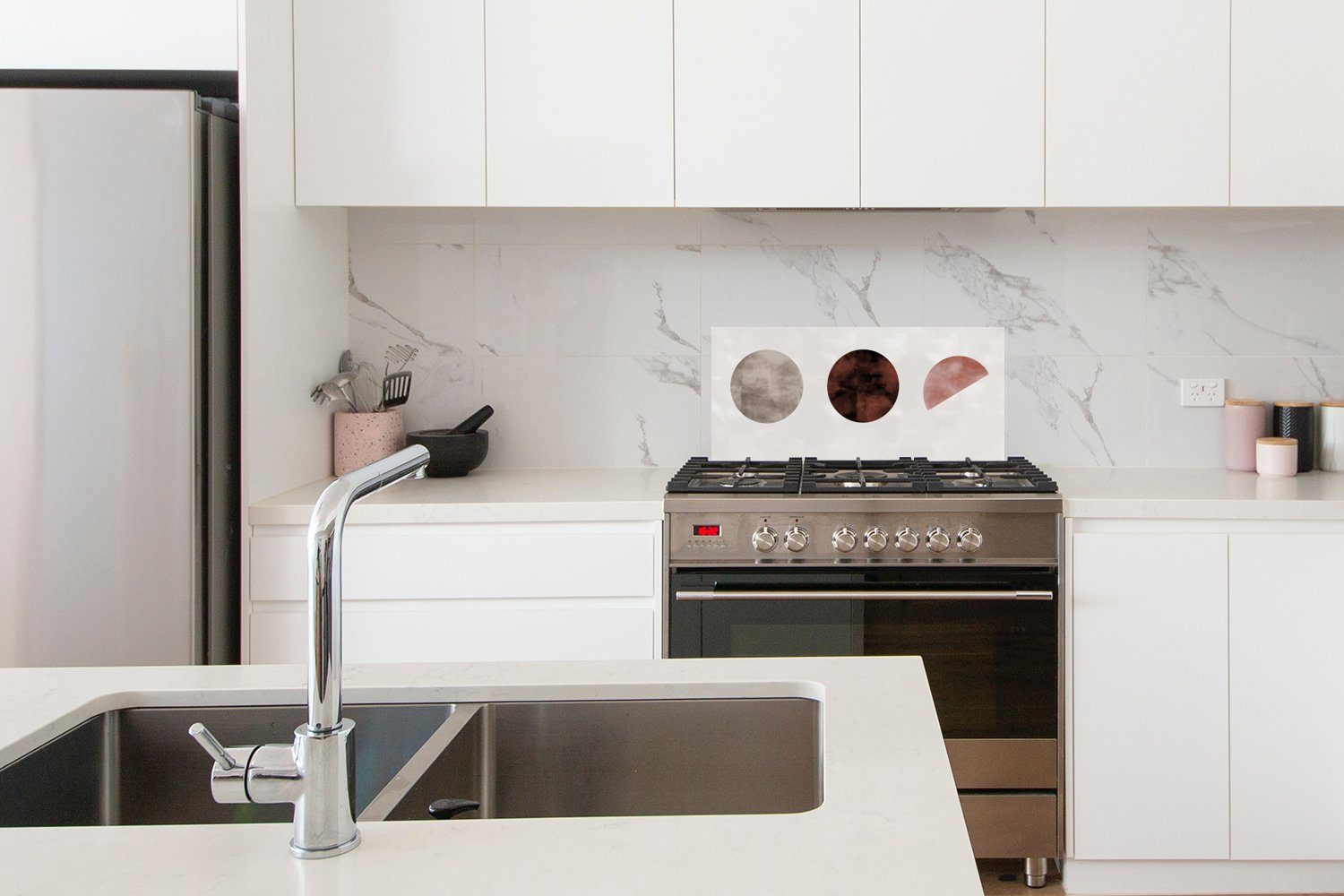 Farbe Braun und Abstrakt, cm, 60x30 Formen MuchoWow Küchenrückwand Wandschutz, - (1-tlg), Schmutzflecken gegen Küchen für - Fett -
