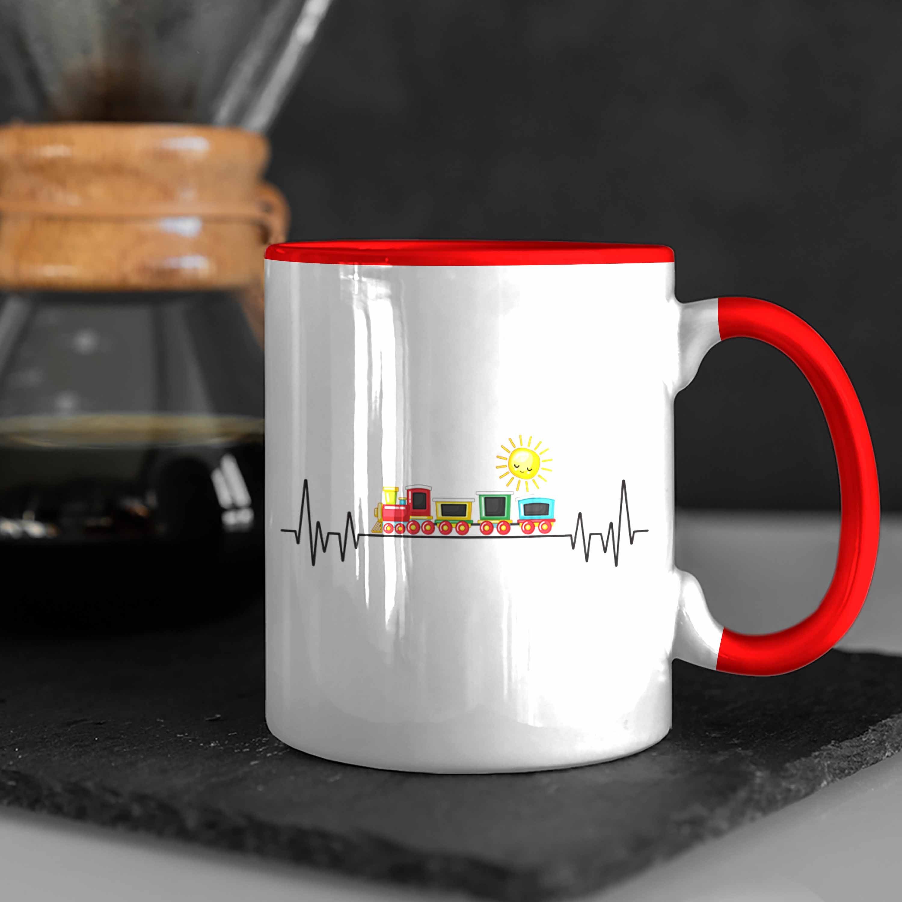 Zugfüh Geschenk für Zug Rot Züge Herzschlag Tasse Trendation Trendation Tasse - Eisenbahner