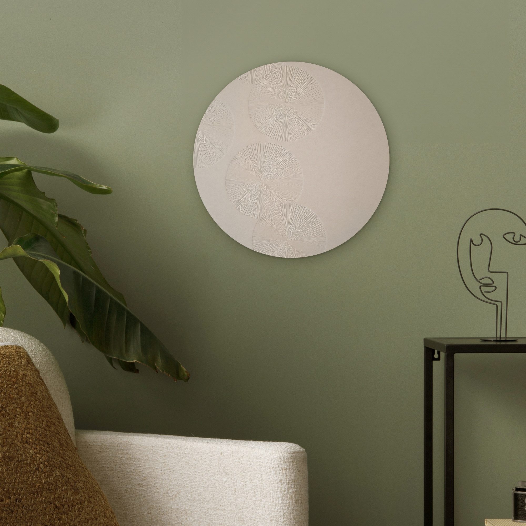 MuchoWow Gemälde Japandi - Beige - Modern, Fotodruck (1 St), Akustikpaneele rund, Schalldämmung, Akustikbilder 30x30 cm