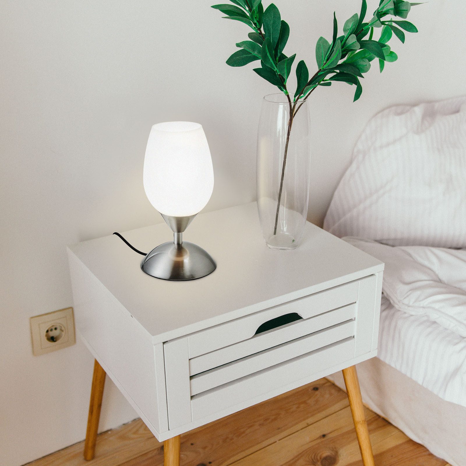 B.K.Licht Tischleuchte LED Tischlampe Touchfunktion E14 Nachttischlampe Schlafzimmer Flur, ohne Leuchtmittel, Abhängig vom Leuchtmittel - Warmweiß / Neutralweiß / Kaltweiß, Schlafzimmer Berührungssensor Stufen-dimmbar ohne Leuchtmittel