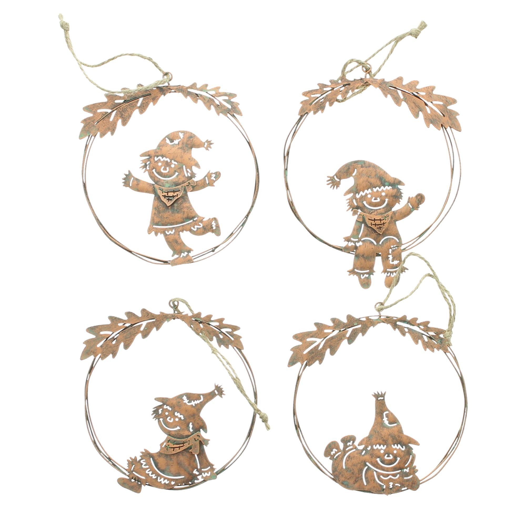 Dekoleidenschaft Dekohänger "Vogelscheuche" aus Metall, kupfer, Ø 11 cm, Herbstdeko, Fensterhänger (4 St., im Set), Hängedeko, Anhänger für Zweige & Äste für Indoor & Outdoor, Gartendeko