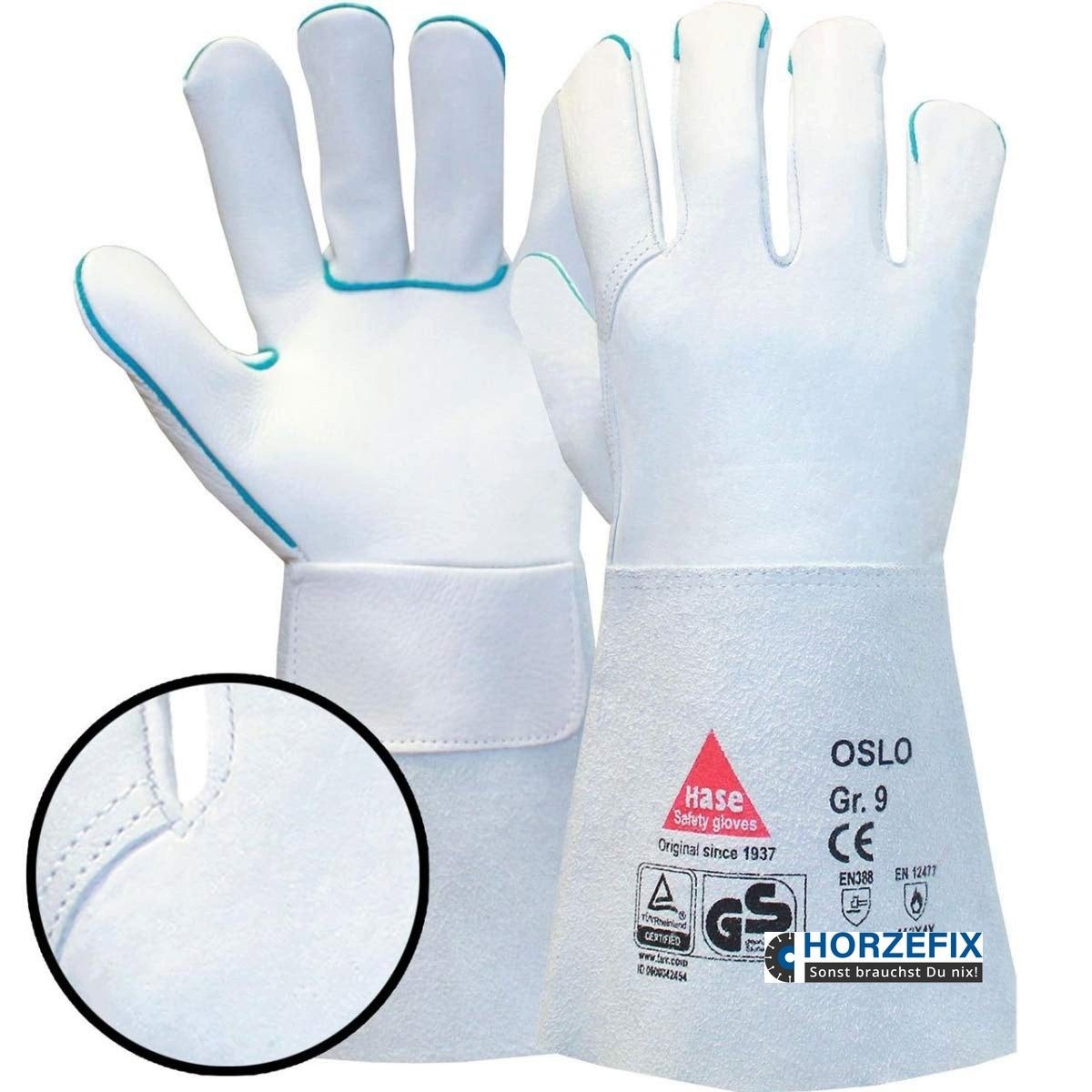 Hase Safety Gloves Arbeitshandschuhe Oslo Schweißerhandschuh Rindnarbenleder (Packung, 6-St., VPE= 6 Paar, Gr. 7-12) Hitzbeständig/Atmungsaktiv