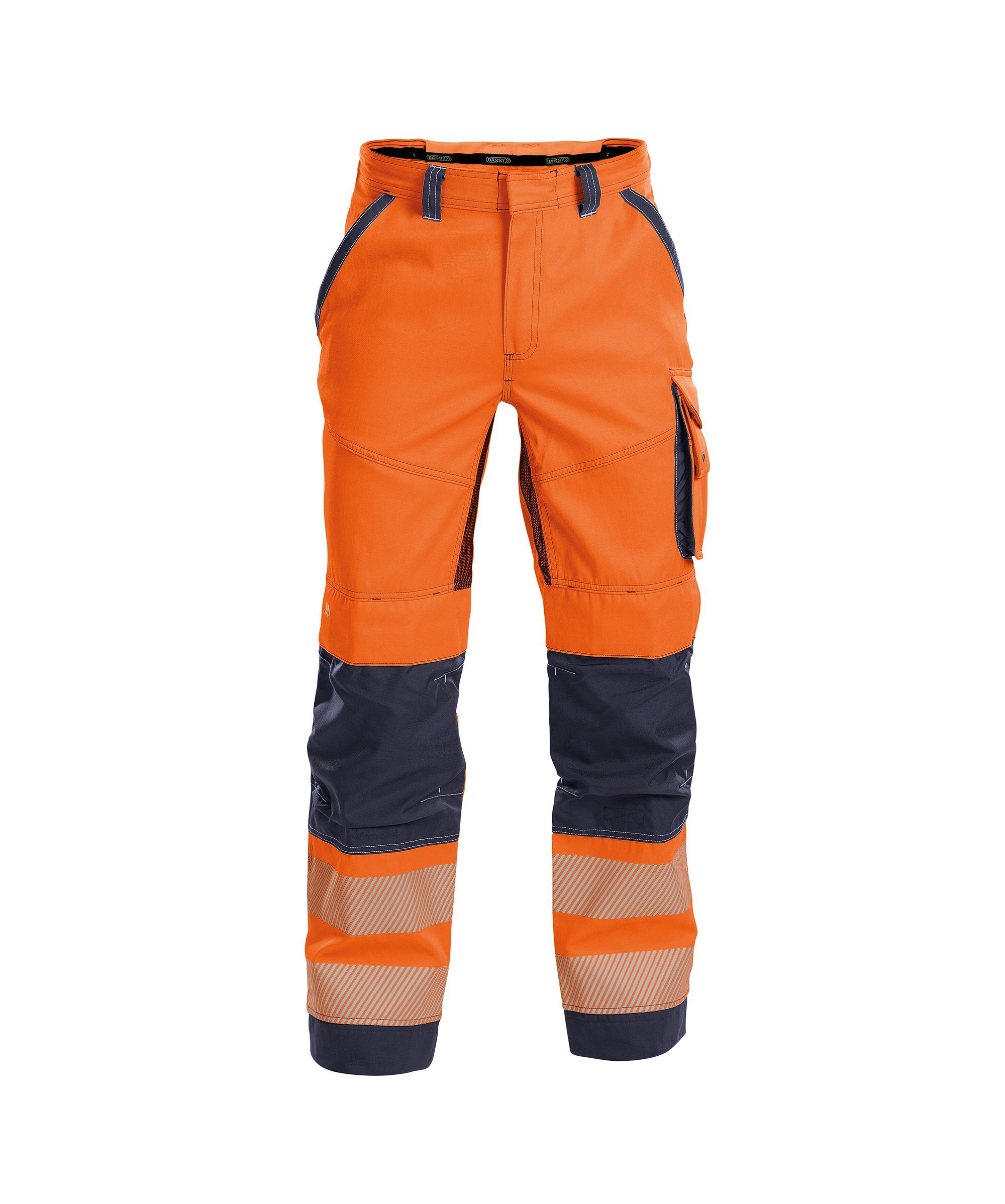 Dassy Arbeitshose Sommer Warnschutzhose mit (1-tlg) Kniepolstertaschen Odessa neonorange/dunkelblau