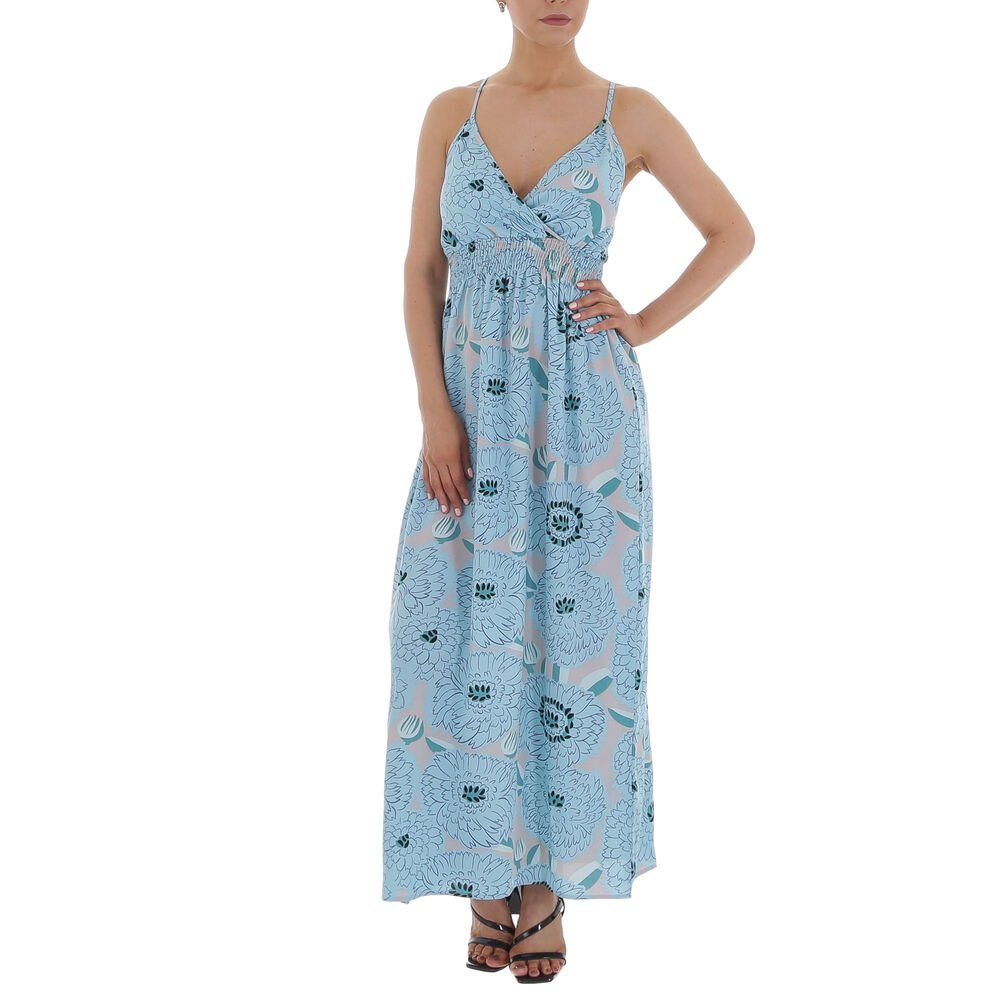 Ital-Design Sommerkleid Damen Freizeit Wickeloptik Geblümt Maxikleid in Hellblau