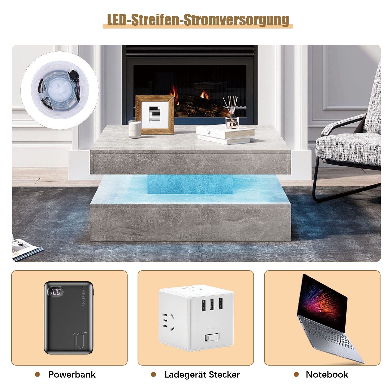 radelldar Couchtisch mit LED-Beleuchtung & Fernbedienung, Quadratischer Sofatisch78x78x40cm (1-St), Hochglanz Wohnzimmertisch, Robuster Beistelltisch – Bild 5 von 5