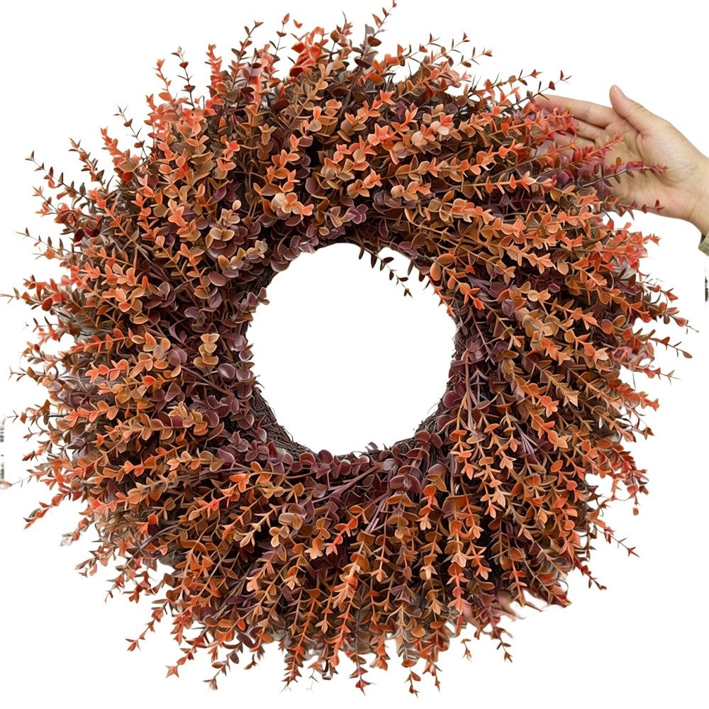 Sorvyzxn Dekokranz Großer künstlicher Eukalyptus-Herbstkranz (70 cm, Herbst-Orange), Künstlicher Herbstkranz Deko für Thanksgiving, Landhausstil