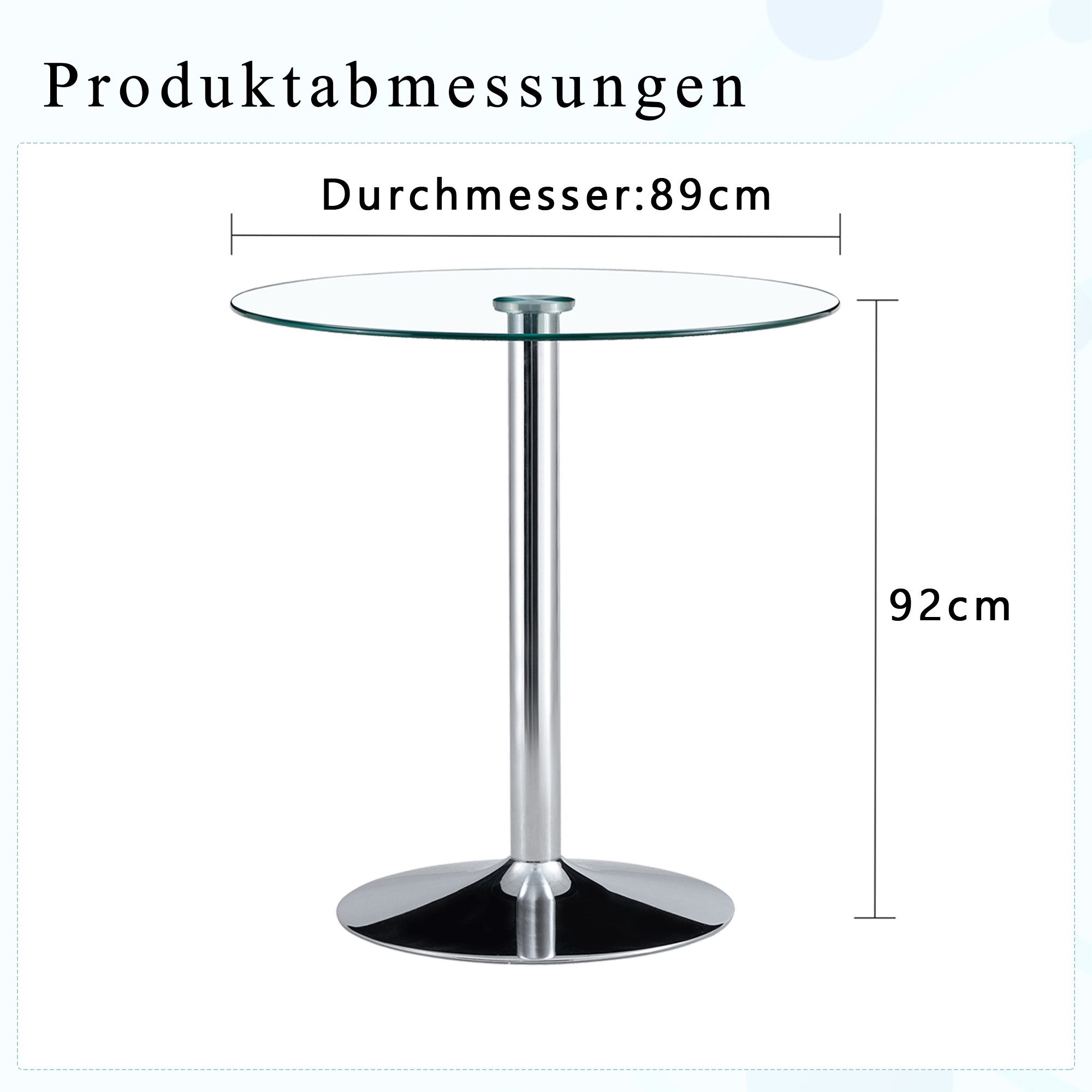 gopop Bartisch Runder Barhocker-Tisch aus gehärtetem Glas mit silbernem Metallfuß (1-St), Couchtisch, Beistisch, Wohnzimmertisch, 89x92cm – Bild 2 von 5