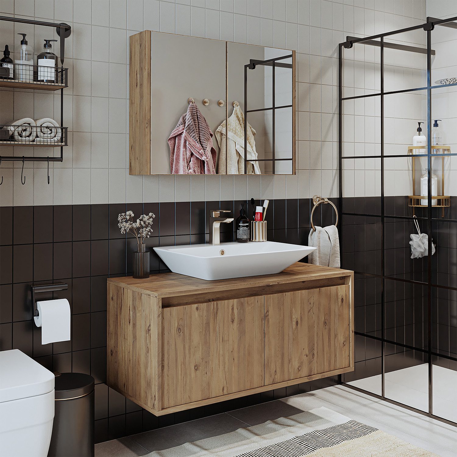 Roomart Badmöbel-Set ATL-3TLG-100, (Badezimmermöbel Set Unterschrank Spiege günstig online kaufen