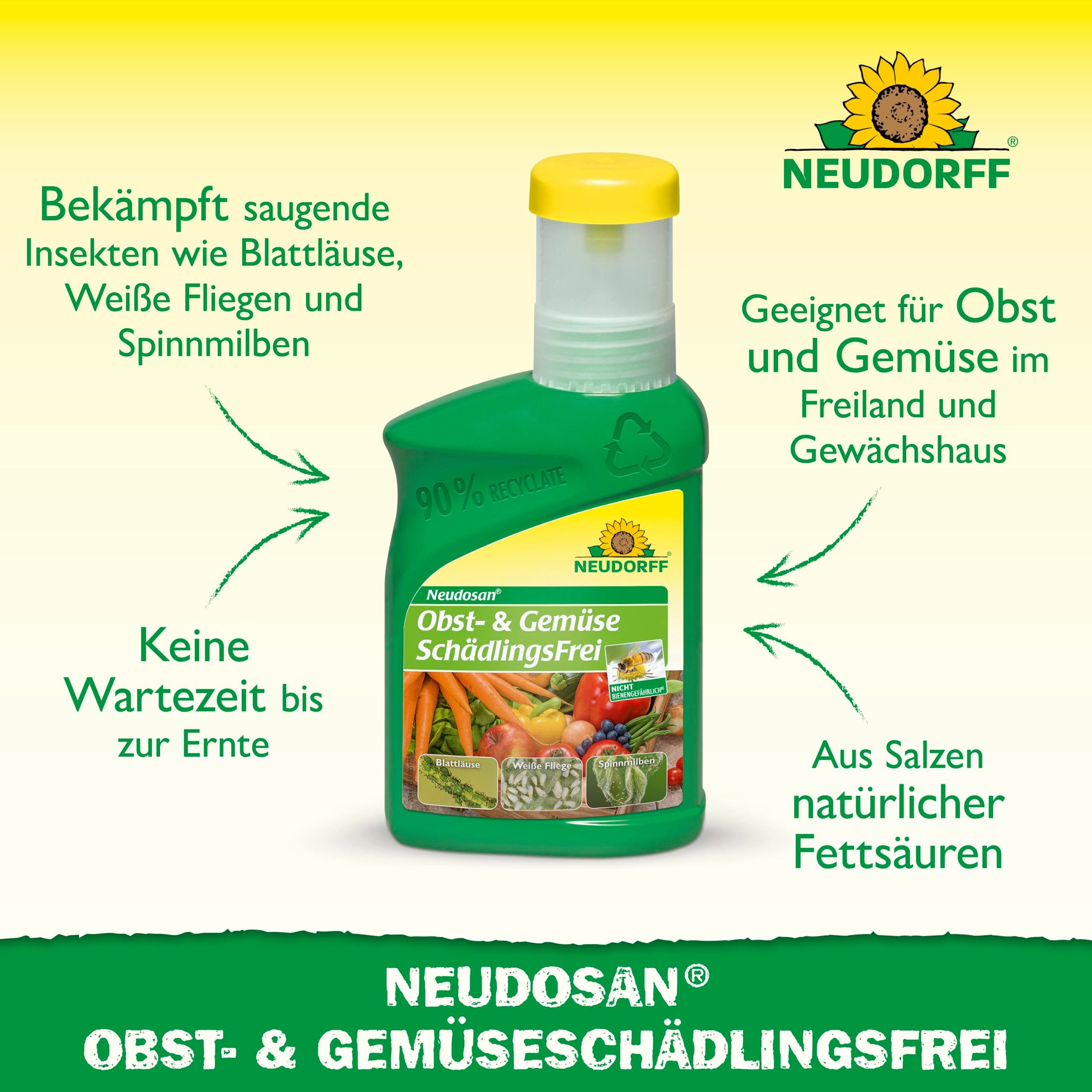 Neudorff Insektenspray Neudosan Obst- & GemüseSchädlingsFrei 250 ml, 0.25 l, Bekämpft saugende Insekten wie Blattläuse, Weiße Fliegen und Spinnmilben an Obst und Gemüse