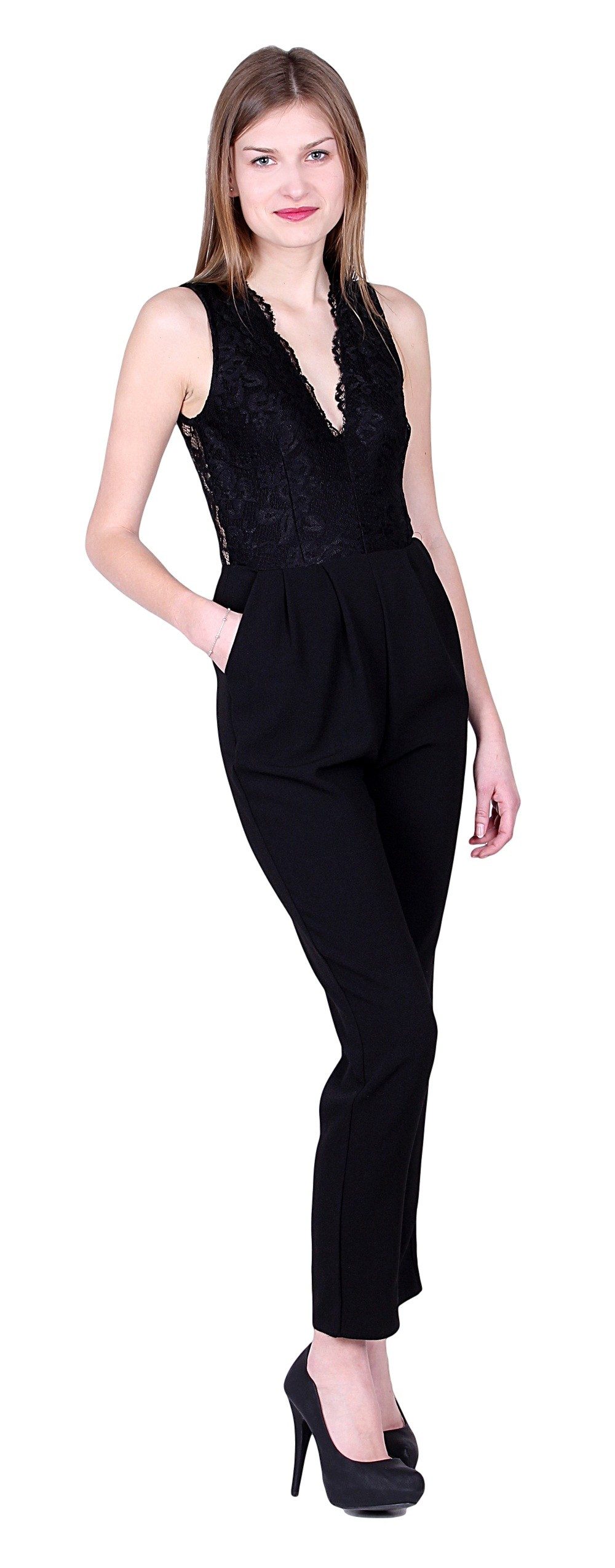 Culotte-Overall John Zack Schwarzer Overall mit Spitze M
