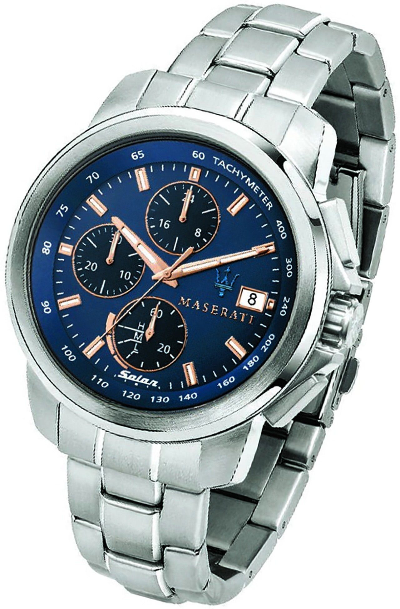 MASERATI Chronograph Maserati Edelstahl Edelstahlarmband, Herrenuhr rundes Gehäuse, Chronograph, 44mm) blau groß (ca