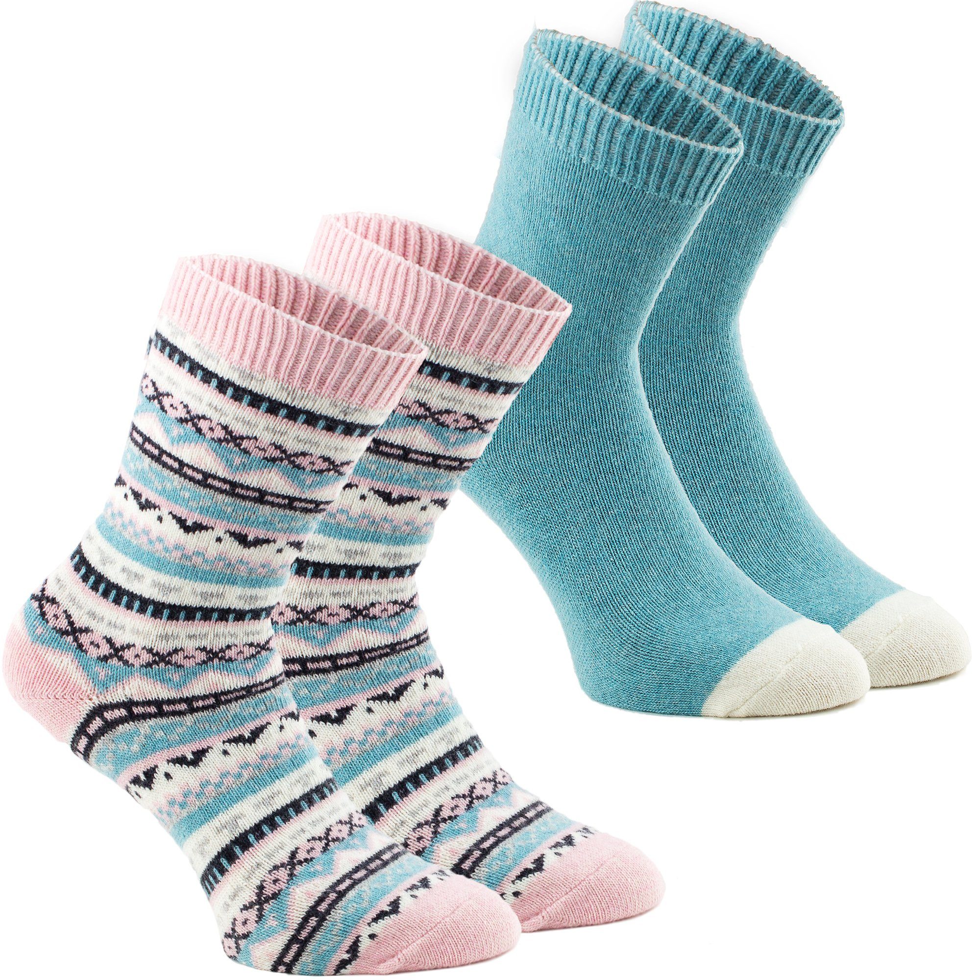 BRUBAKER Norwegersocken 2 Paar Damensocken (2-Paar) Stylingsocken Set für Frauen mit Cashmere Touch