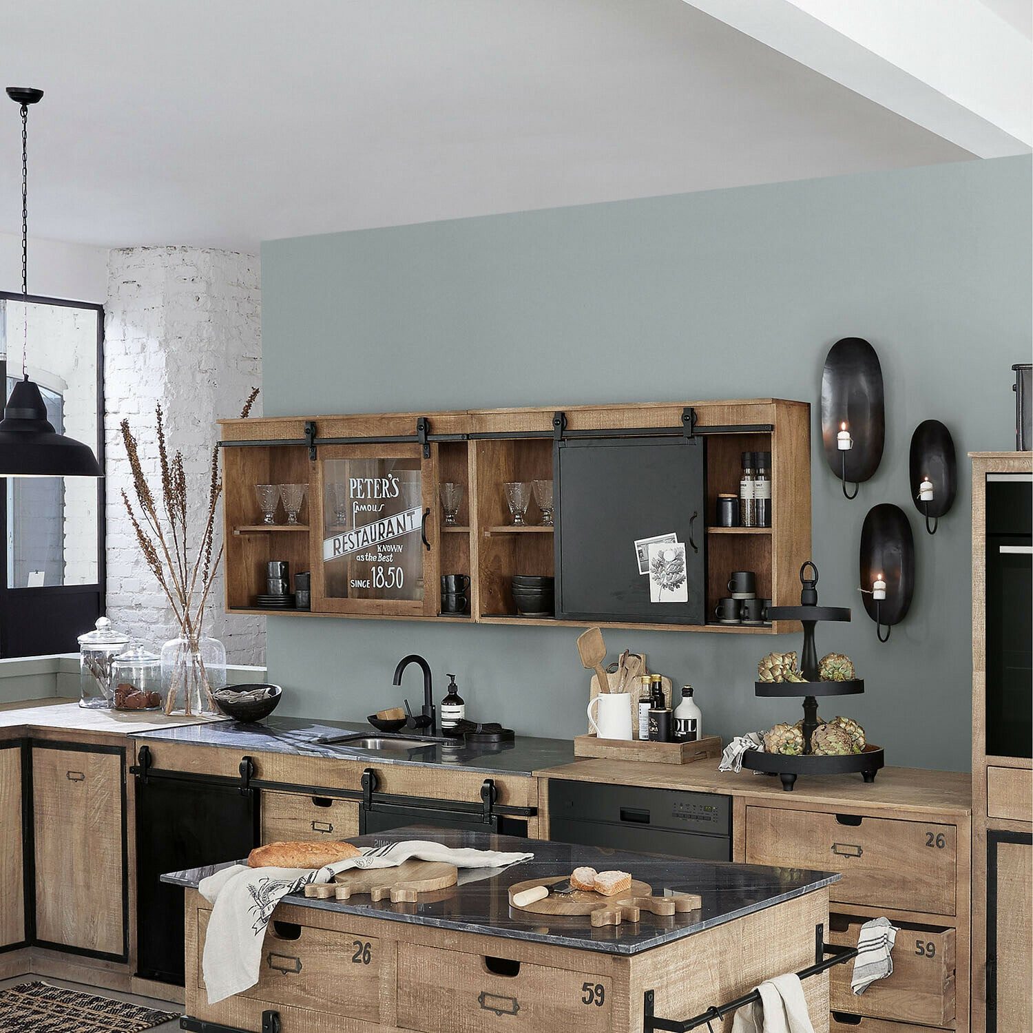 Mirabeau Küchenzeile Hängeschrank 2er Set Oakland braun/schwarz
