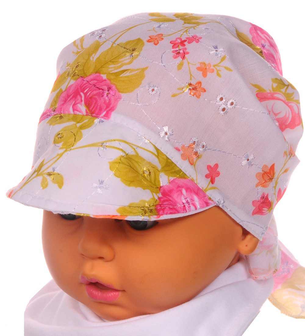 La Bortini Kopftuch Baby und Kinder Dreieckstuch Bandana Tuch Sommer Mütze, leicht, bestickt, Blumenstickerei, Universelle Größe durch Bindebänder