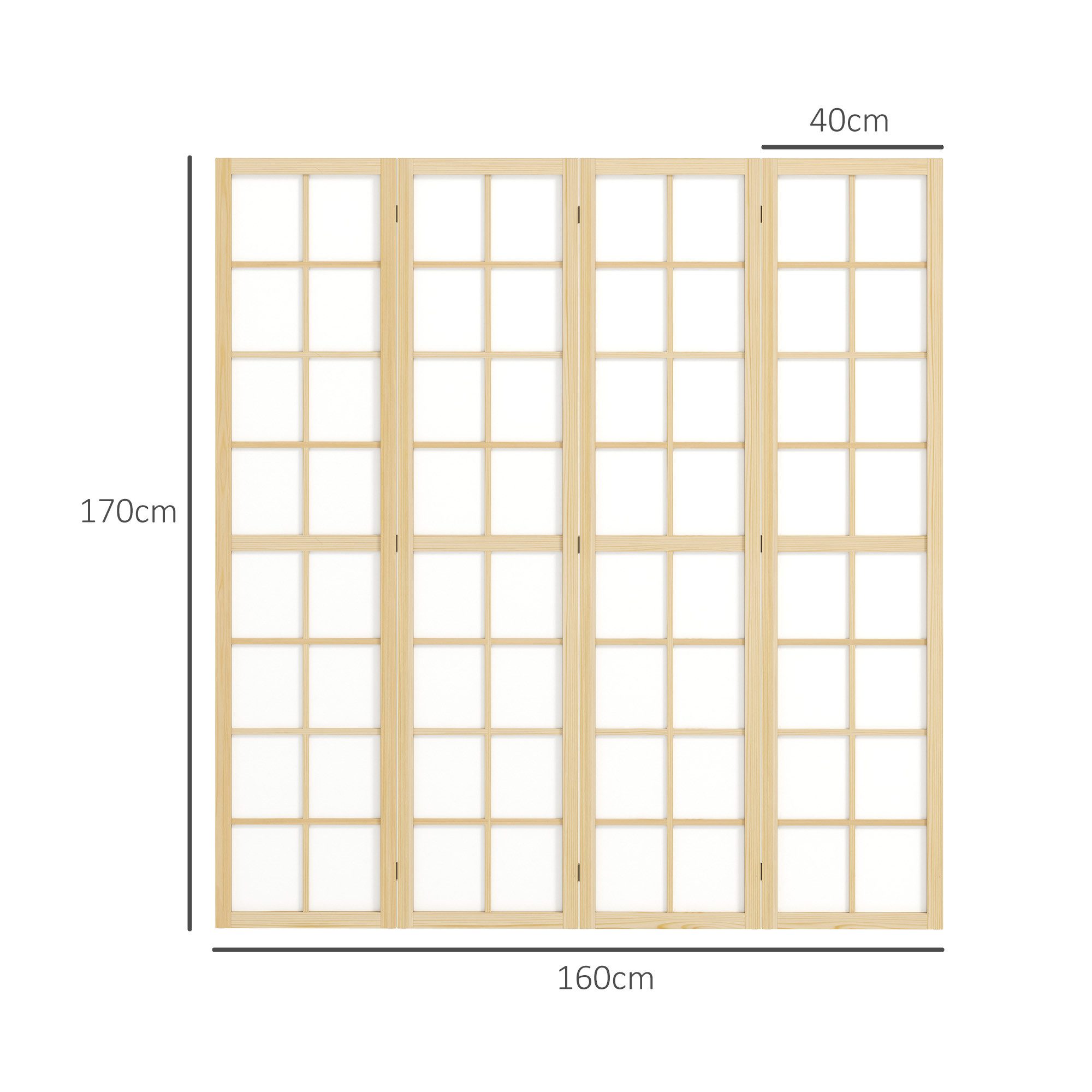 HOMCOM Paravent 4-teilig 160 x 170 cm Trennwand Raumteiler (Sichtschutz, 1 St), Stellwand für Wohnzimmer Natur