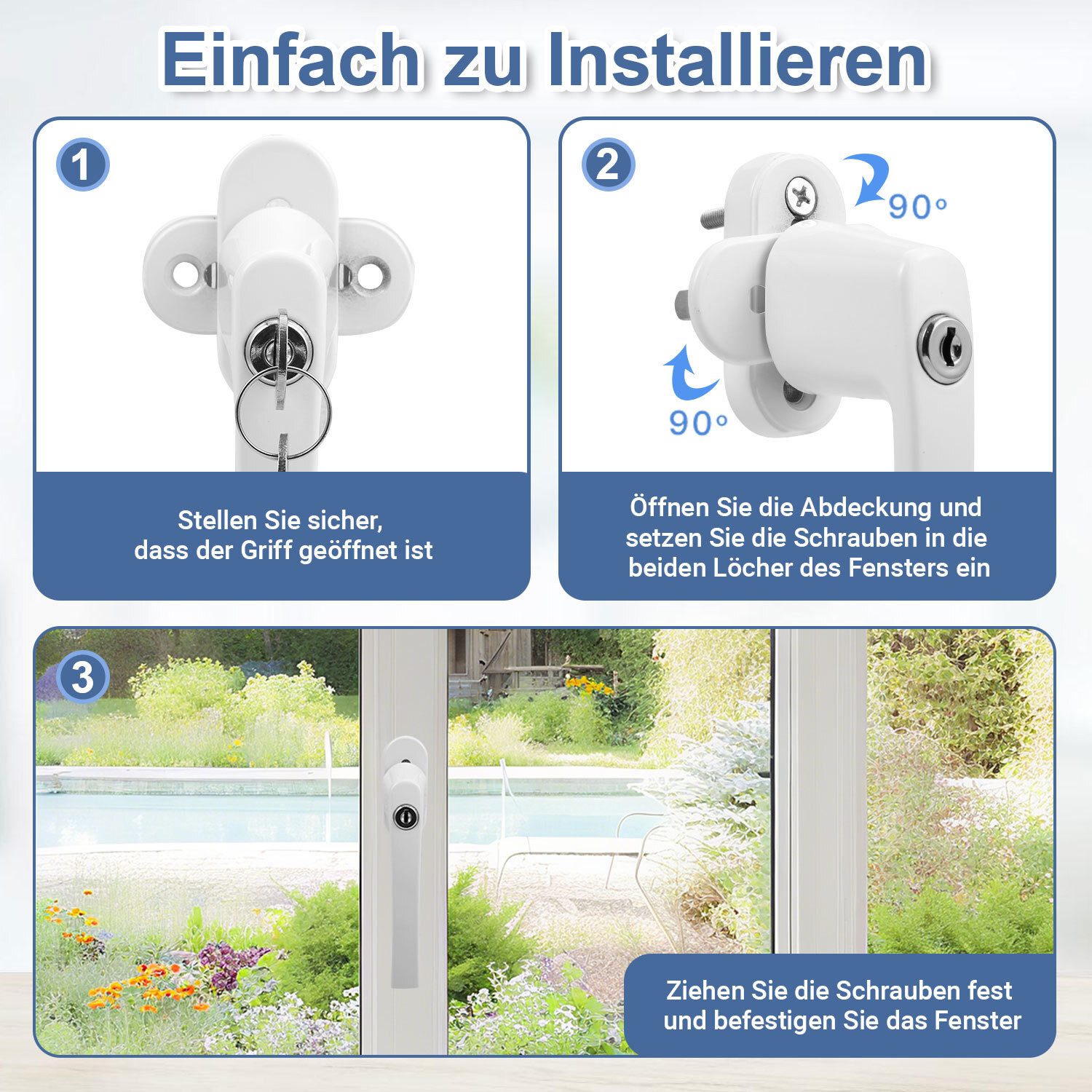 Clanmacy Fenstergriff Fenstergriff mit Schloss Set gleichschließend abschließbar Metall, 16x – Bild 4 von 4