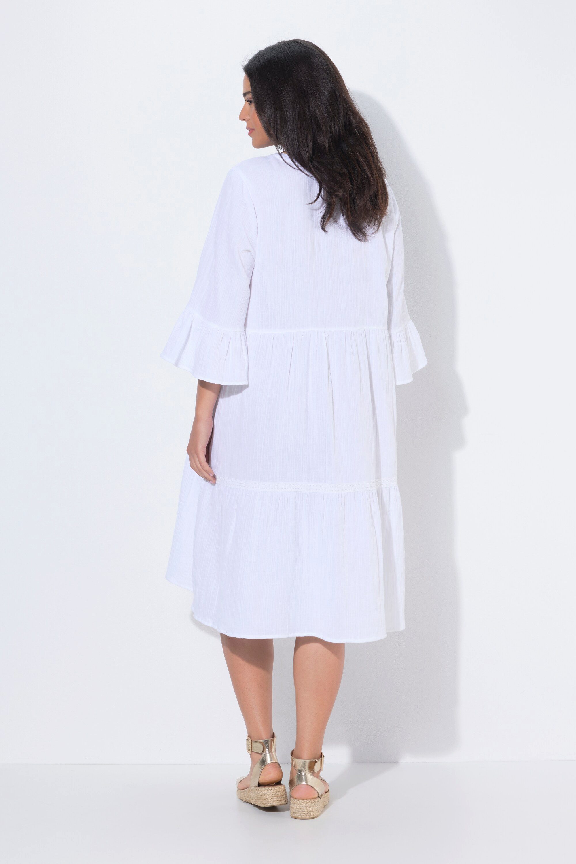 Ulla Popken Jerseykleid Musselin-Midikleid A-Linie Tunika-Ausschnitt