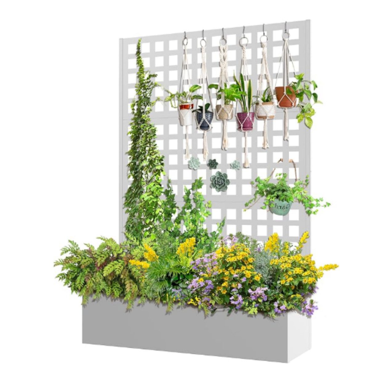 GarveeMore Hochbeet Metall-Hochbeet m. Sichtschutz, Rankgitter & Rollen 120x40x180cm