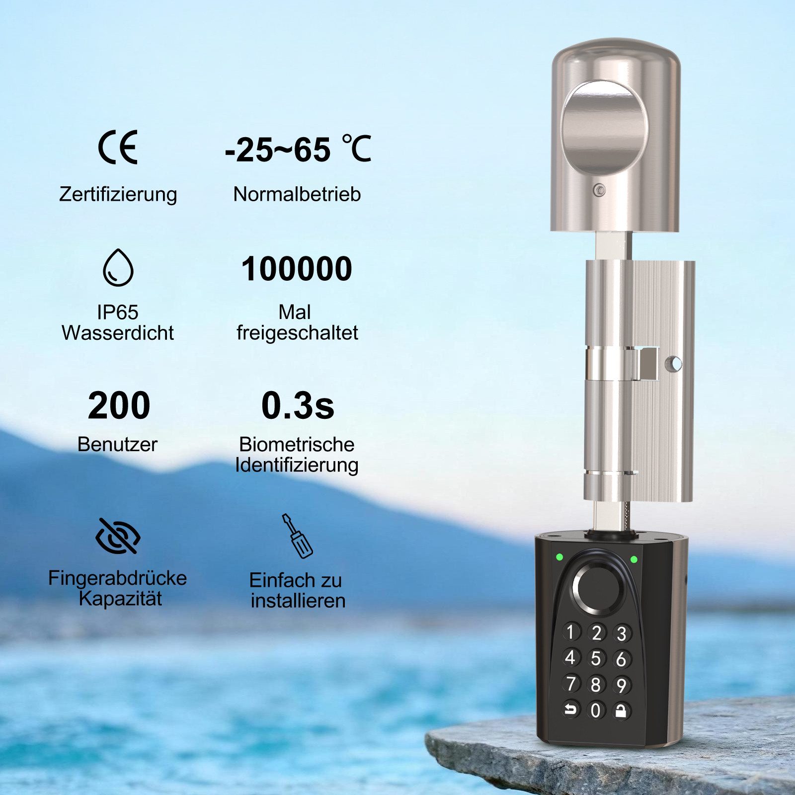 WE.LOCK Schließzylinder WELOCK Türschloss Fingerabdruck ToucA51 Pro für 50-100 mm Türen, (Packung, Smartes türschloss x1, RFID-Karte x3, Anleitung x1, Zubehörbox x1), Fingerabdruck, Dauer-/Temp-Passwort, RFID, App, Ersatz-USB,Fernöffnung