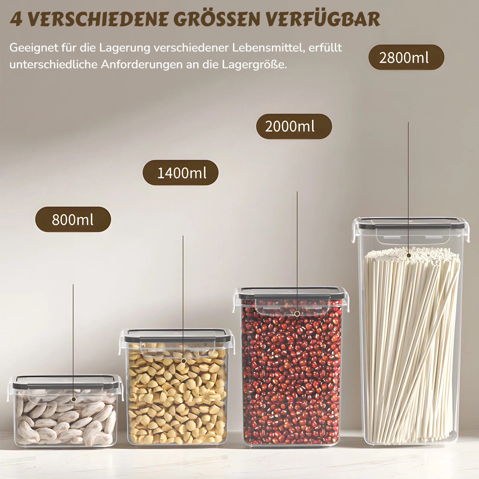 BlingBin Vorratsdose Frischhaltedose mit Deckel Luftdicht, Aufbewahrungsboxen Set, PP + Silikon, (15er Set, 15-tlg., Kapazität: 0,8L*5, 1,4L*5, 2L*4, 2,8L*1), Vorratsbehälter Mit Schreibstift,Messlöffel & Etikett für Mehl,Zucker