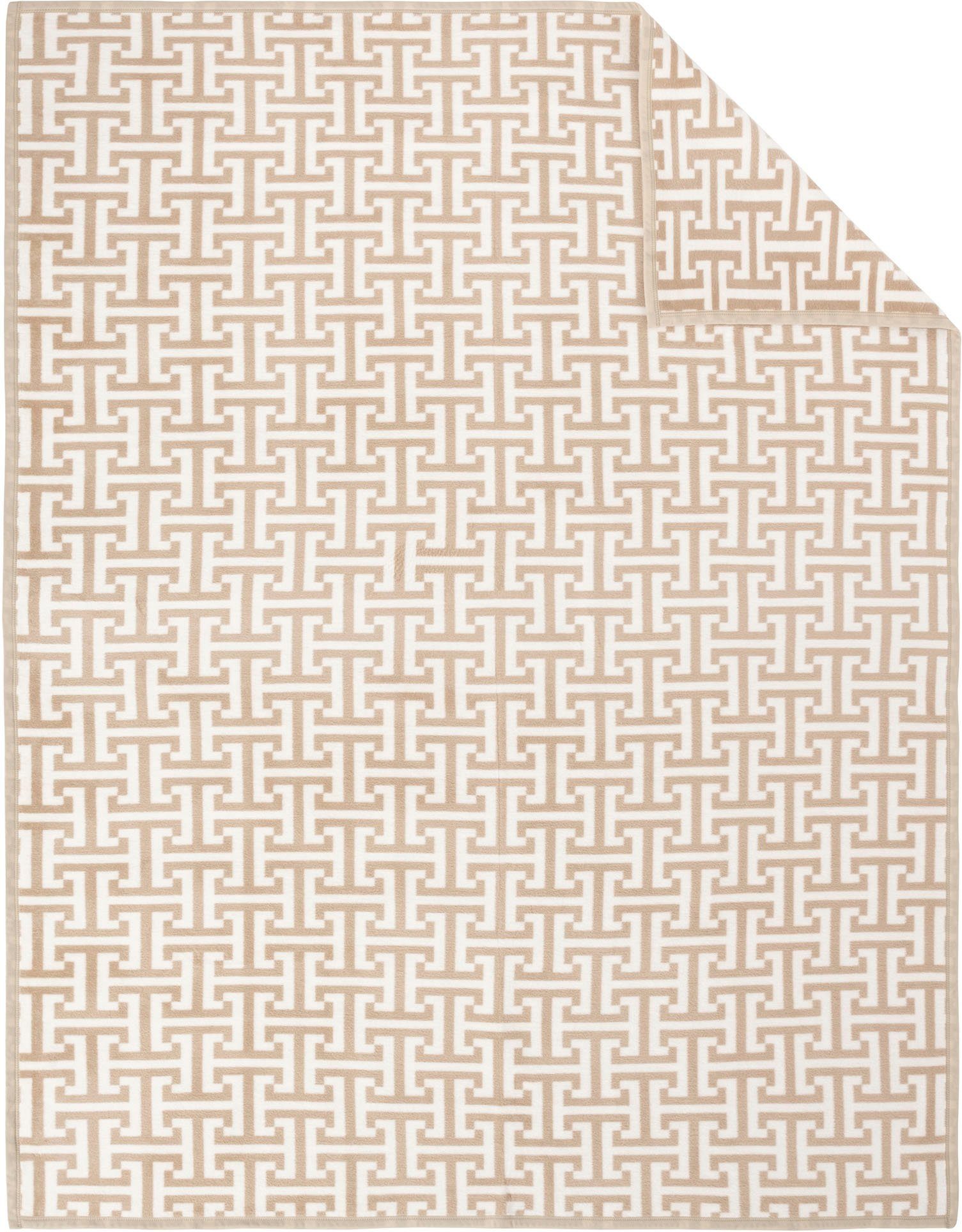 mit IBENA, schlichtem Cambridge, Wohndecke Labyrinth-Monogramm Jacquard Decke