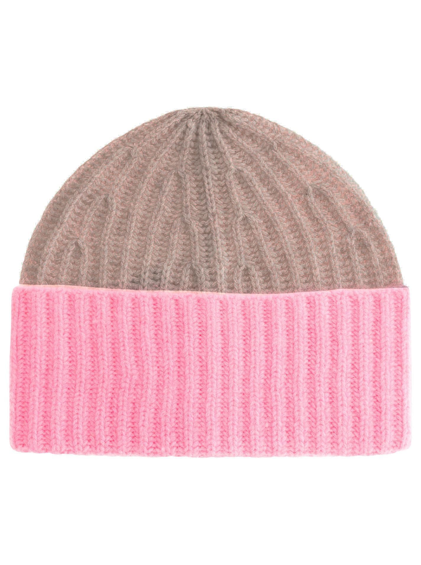 Strickmütze 100% Kaschmir Grobstrick Mütze "Zweifarbig"