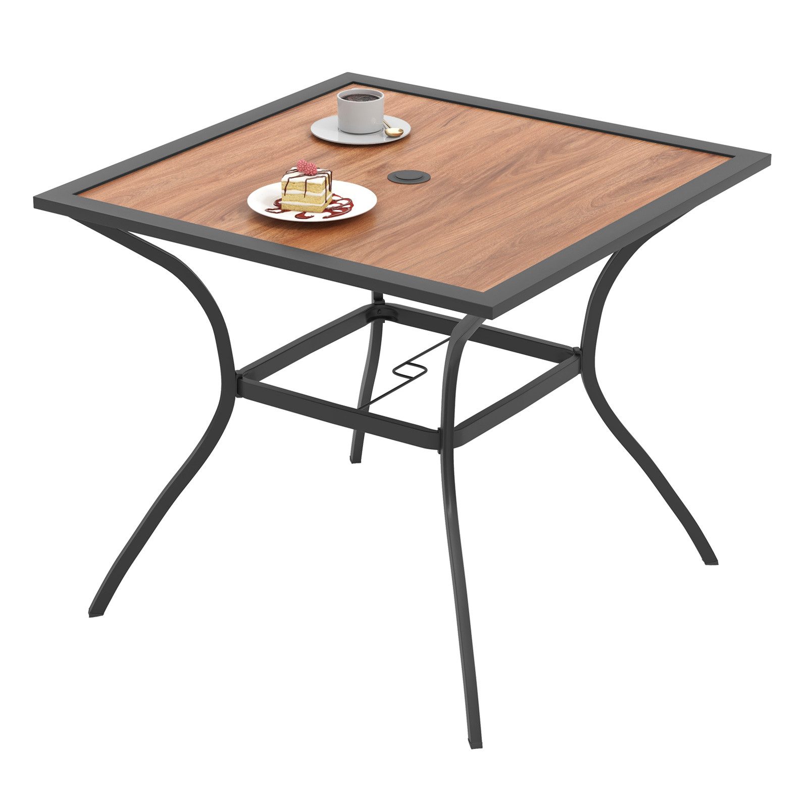COSTWAY Gartentisch, Quadratischer Bistro Tisch mit verstellbarem Schirmloch