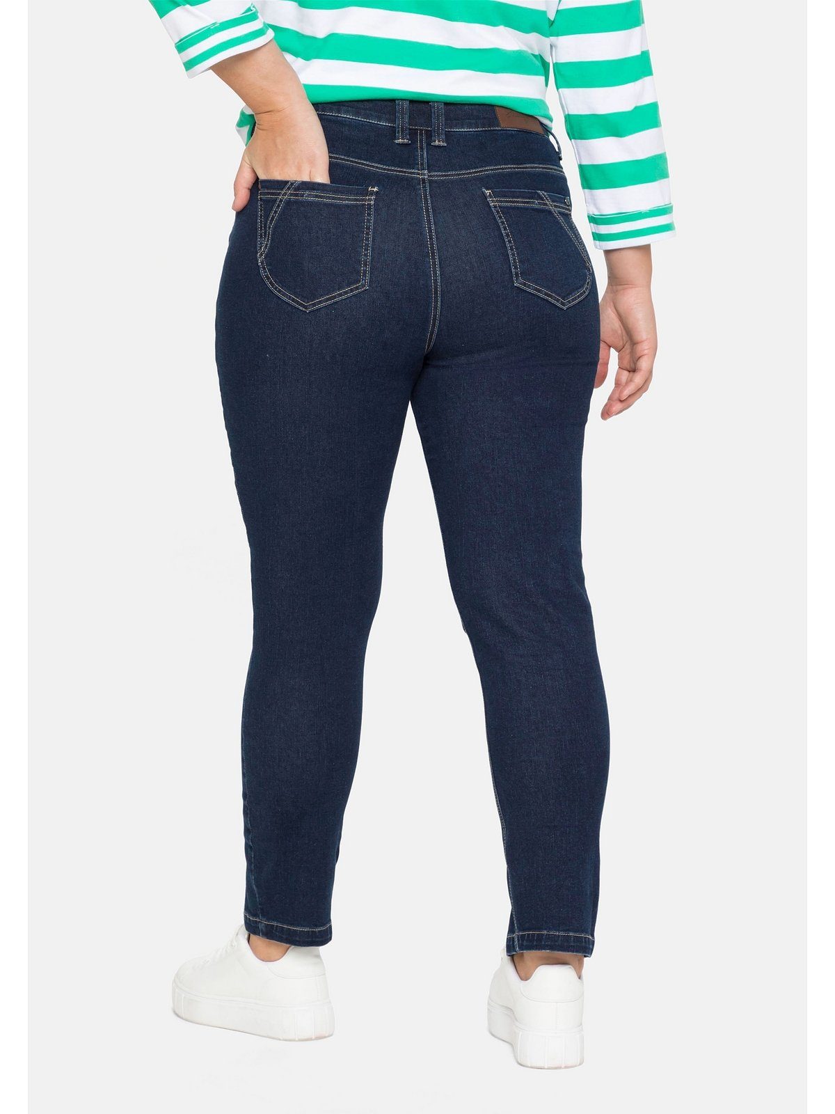 Sheego Stretch-Jeans Große Größen Ankle-Jeans mit Teilungsnaht vorn