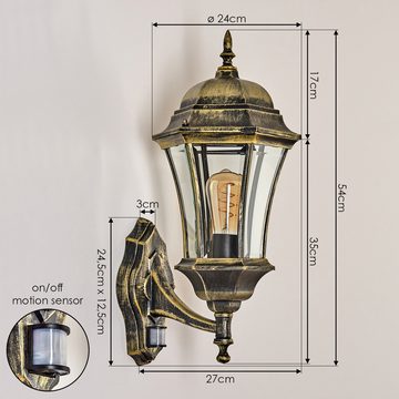 hofstein Außen-Wandleuchte retro Bewegungsmelder Wandlampe a. Metall/Glas in Gold-Braun/Klar, ohne Leuchtmittel, Wandleuchte 1x E27, Hof, Landhaus Außenleuchte,IP44, ohne Leuchtmittel