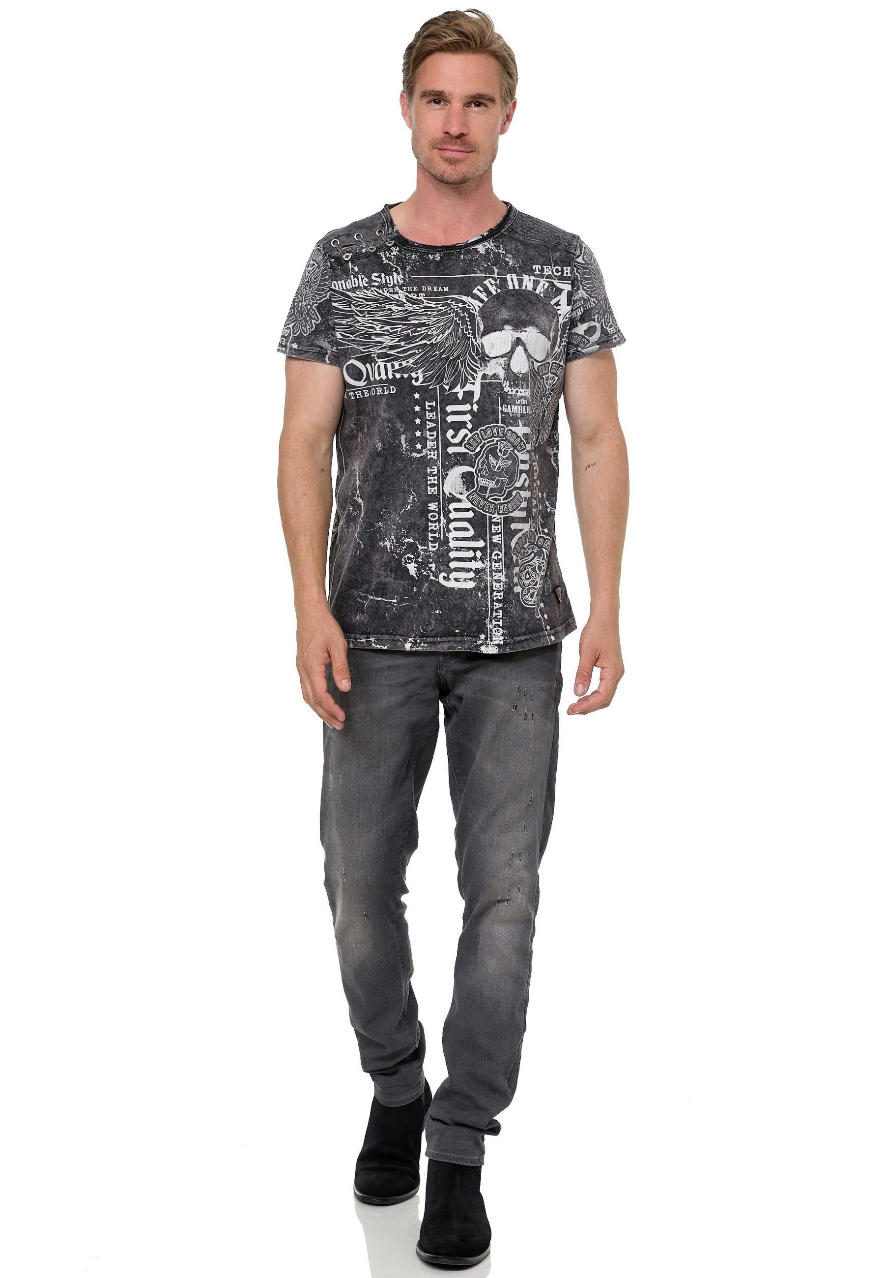 schwarz mit Neal Rusty Rusty Allover-Print T-Shirt Neal