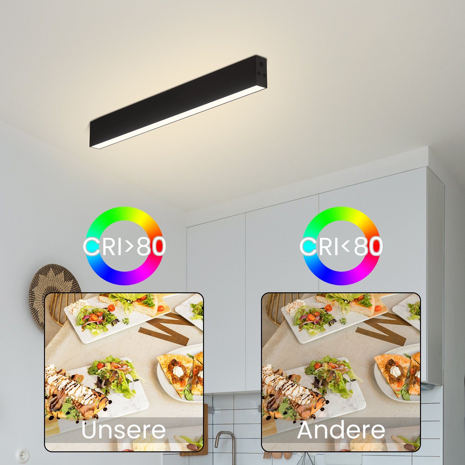 für Modern Schwarz LED Nettlife Dimmbar Deckenbeleuchtung, 17W, mit Deckenleuchten Deckenlampe Schlafzimmer 53CM Lang integriert, Neutralweiß, Kaltweiß, fest Küche Fernbedienung, Büro, Wohnzimmer 53x3,5x5,5cm Decke Warmweiß,